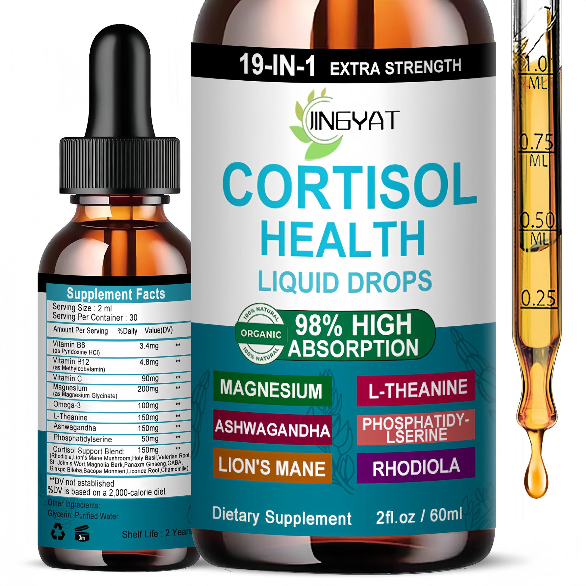 Cortisol Supplements for Women,19-in-1 Cortisol Supplement Liquid Drops w/Magnesium,L-Theanine,Ashwagandha,Omega-3, High Absorption Hormone Balanced for Women Drops - Sleep Focus Mood, Non-GMO JINGYAT uk supplements