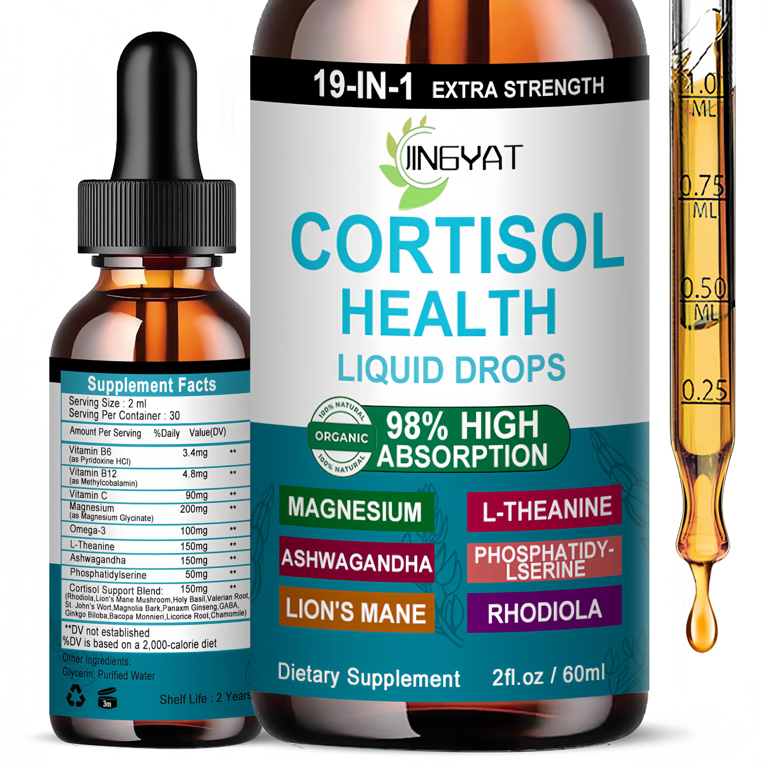 Cortisol Supplements for Women,19-in-1 Cortisol Supplement Liquid Drops w/Magnesium,L-Theanine,Ashwagandha,Omega-3, High Absorption Hormone Balanced for Women Drops - Sleep Focus Mood, Non-GMO JINGYAT uk supplements