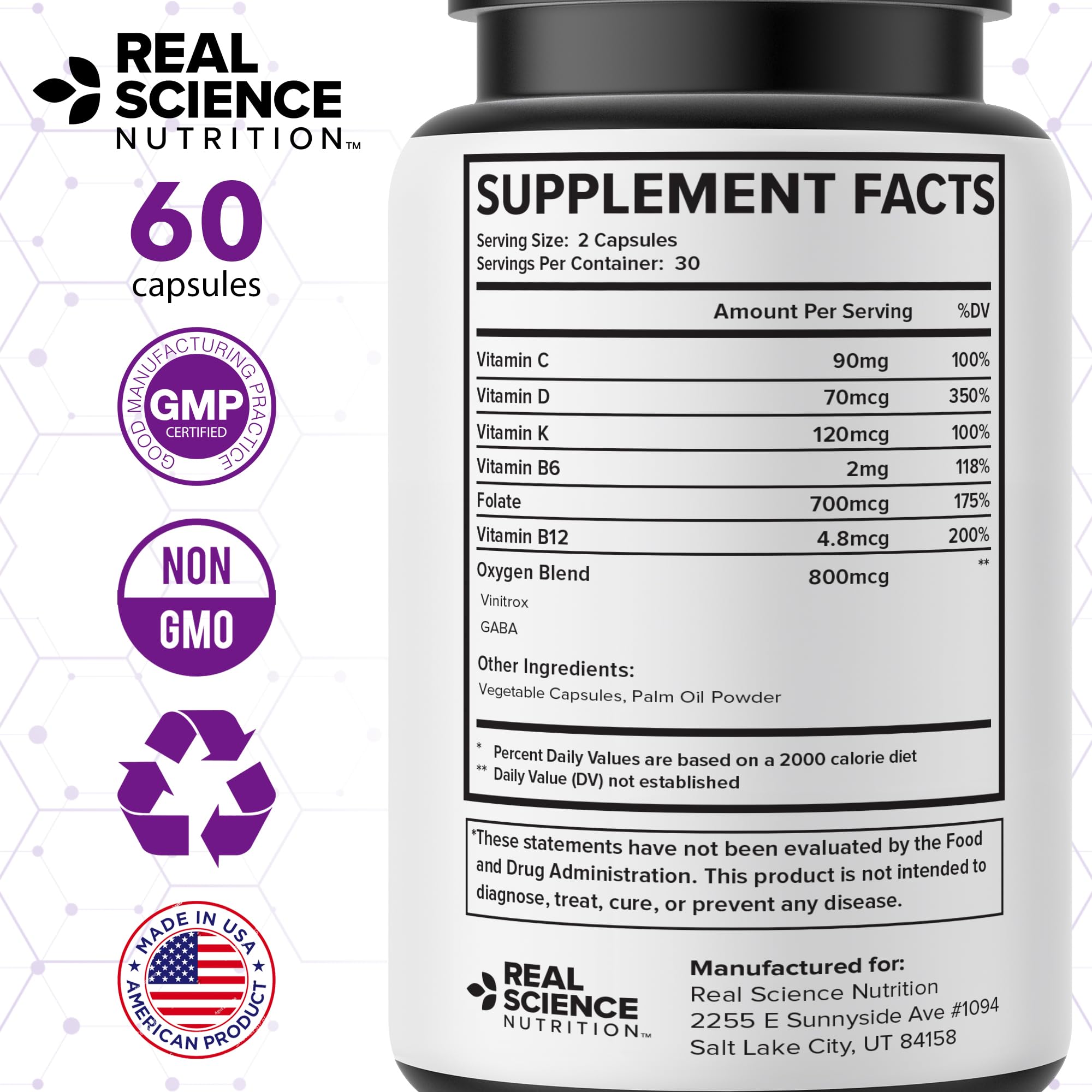 Real Science Oxygenate Miracle – Daily Lung & Circulation Support Supplement for Breathing Comfort and Energy – Supports Respiratory Function and Overall Wellness, 60 Caps Real Science Nutrition uk supplements