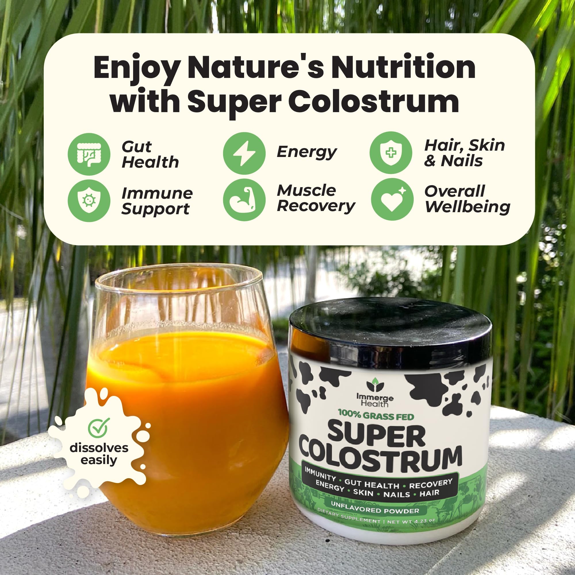 Immerge Health Super Colostrum Powder (60 Servings) – Premium Bovine Colostrum Supplement for Gut Health, Bloating & Immune Support – High IgG, 100% Grass Fed First Milking, Unflavored, Made in USA ImmergeHealth.com uk supplements