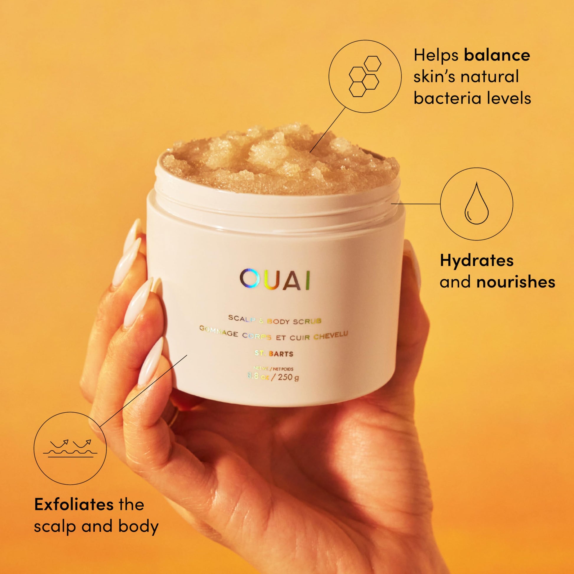 OUAI Scalp & Body Scrub, St. Barts - Exfoliating Body Scrub with Sugar & Coconut Oil Blend for Smooth, Moisturized Skin - Gentle Scalp Exfoliator for Removing Product Build Up (8.8 Oz) OUAI uk supplements