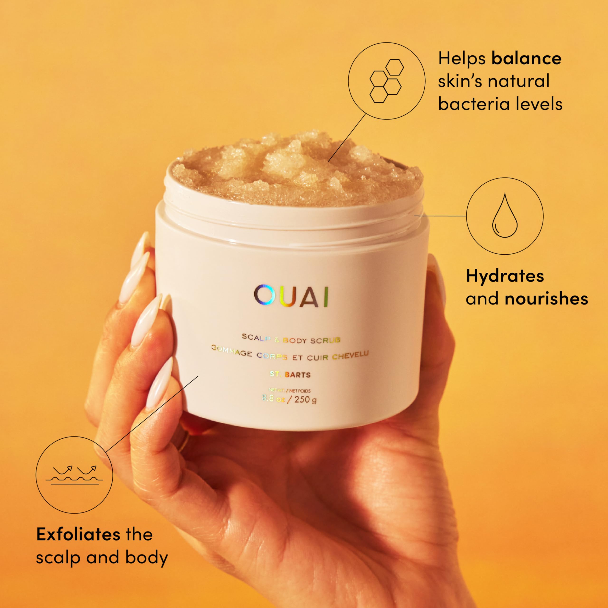 OUAI Scalp & Body Scrub, St. Barts - Exfoliating Body Scrub with Sugar & Coconut Oil Blend for Smooth, Moisturized Skin - Gentle Scalp Exfoliator for Removing Product Build Up (8.8 Oz) OUAI uk supplements