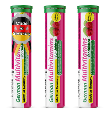 T&D German Multivitamin for Children 60 Drink Effervescent Tablets - Sweet Raspberry Flavour, Sugar Free, Vegan - Vitamin C, E, B1, B2, B6, B12 T&D uk supplements