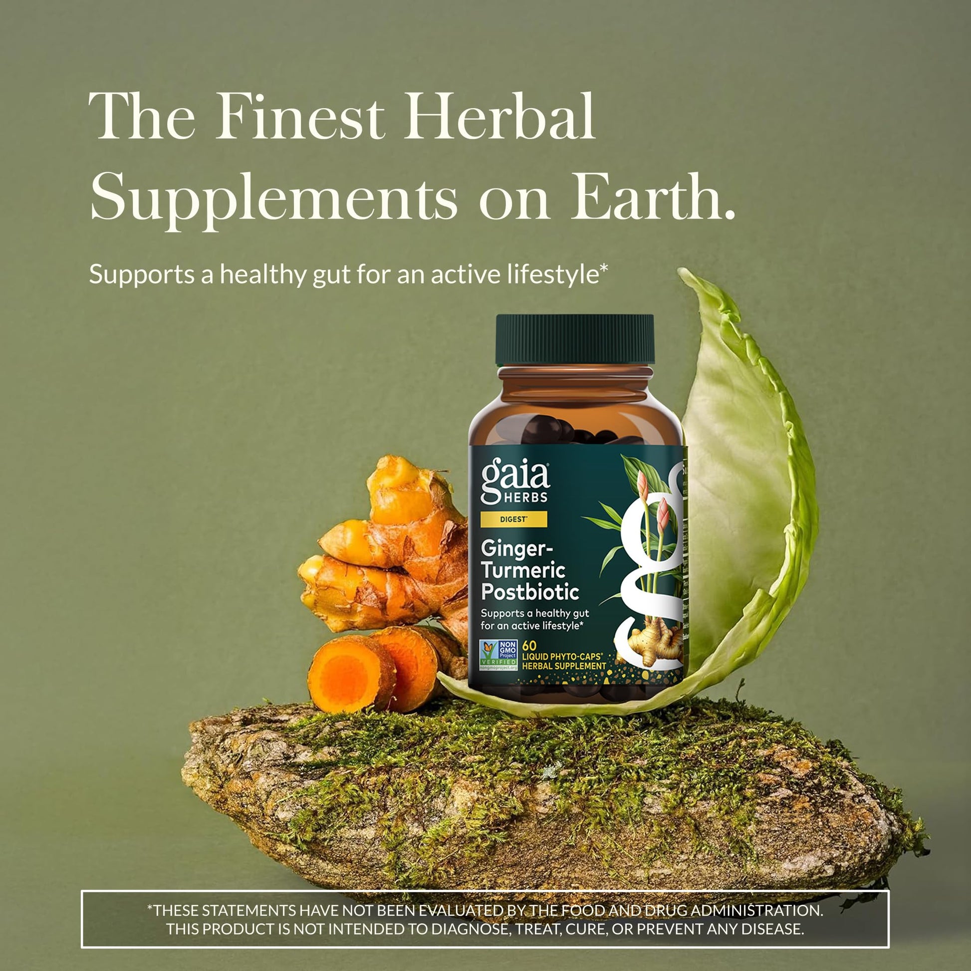 Gaia Herbs Ginger-Turmeric Postbiotic - Healthy Gut Support* - 60 Vegan Liquid Phyto-Caps (30 Servings) Gaia Herbs uk supplements