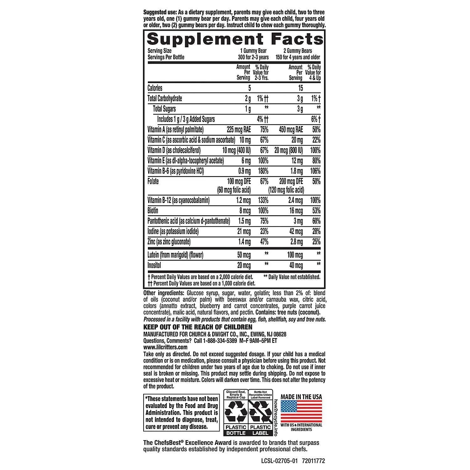 Gummy Vites Children's Chewable Gummy Bear Multivitamin Dietary Supplement, 300 Count L'il Critters Gummy Vites uk supplements