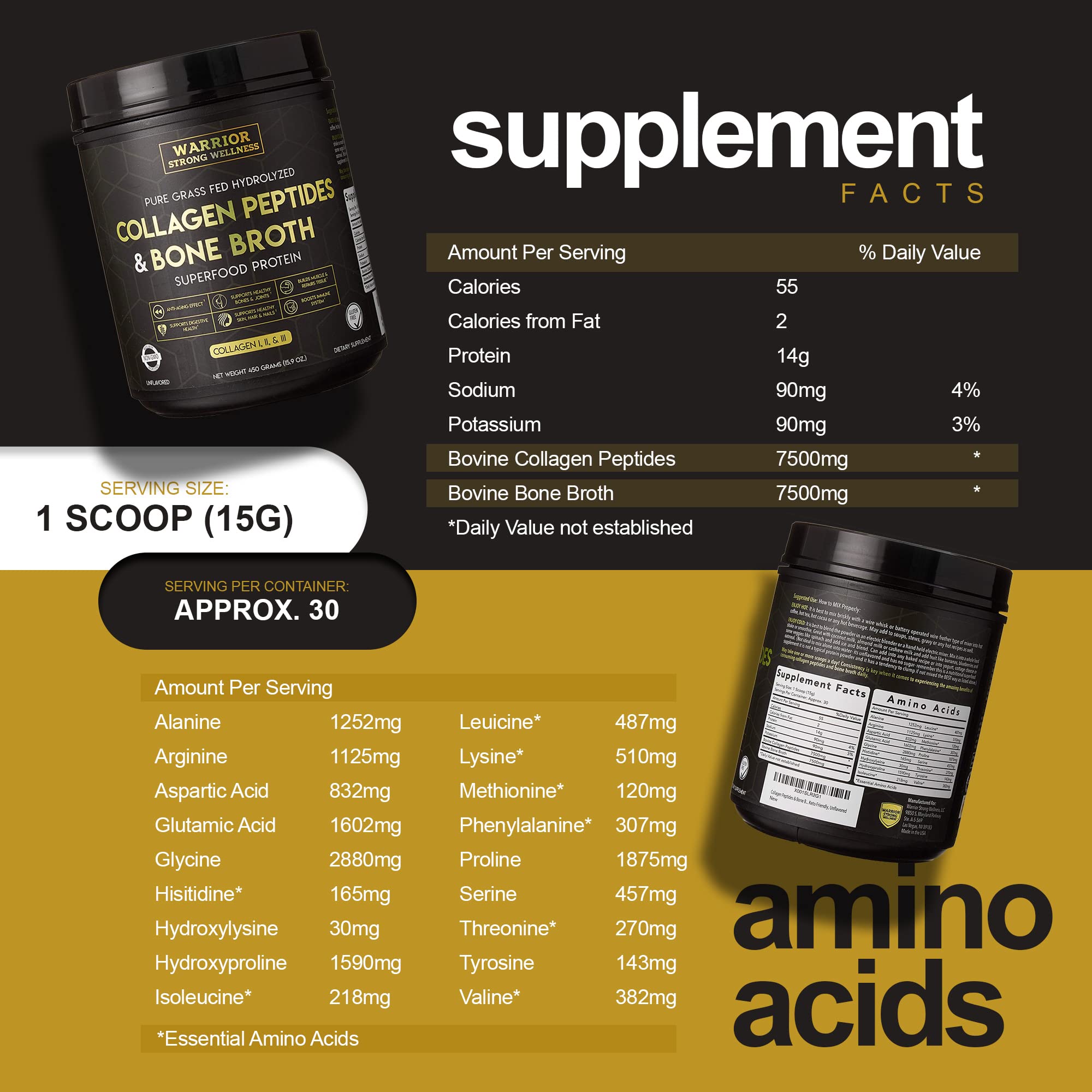 Warrior Strong Wellness Premium Collagen Peptides Bone Broth: Grass Fed Hydrolyzed Warrior Strong Wellness uk supplements