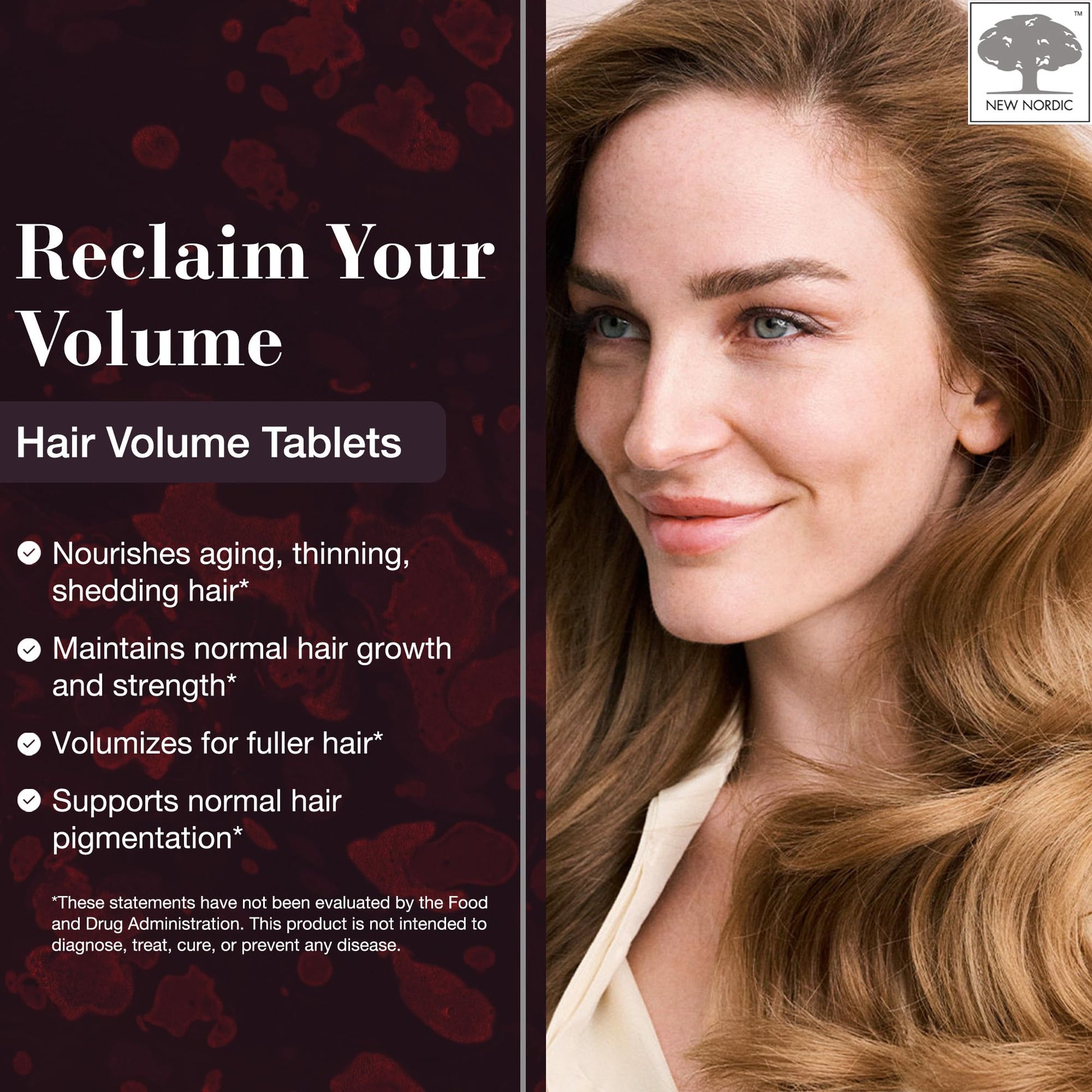 NEW NORDIC Hair Volume Tablets, 3000 mcg Biotin & Biopectin Apple Extract, Hair Vitamins to Support Natural Hair Growth, 90 Count (Pack of 1) NEW NORDIC uk supplements