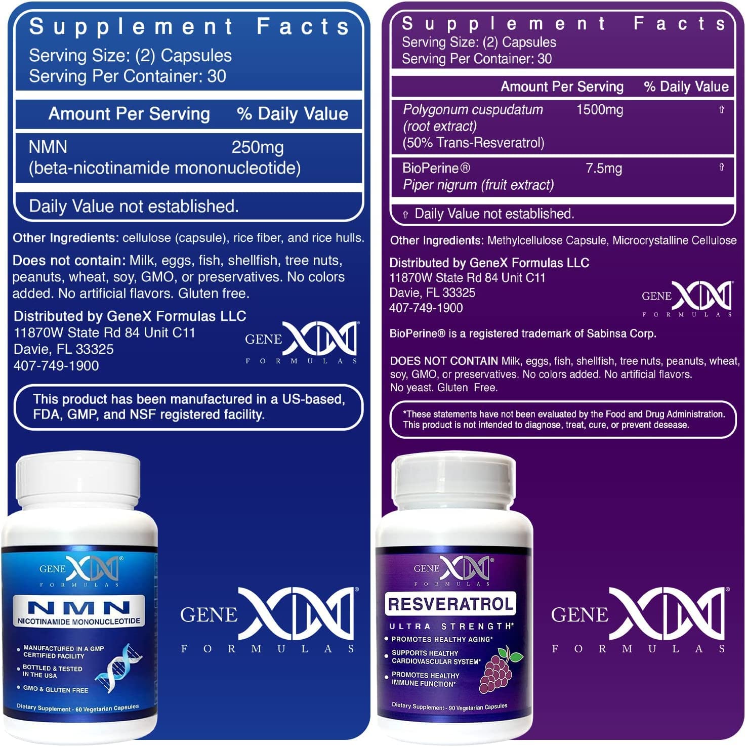 Genex Formulas NMN and Resveratrol Dynamic Duo Supplements | 250mg NAD+ Precursor and Ultra Strength 1500mg Resveratrol w/BioPerine, for Healthy Aging Support Genex Formulas uk supplements