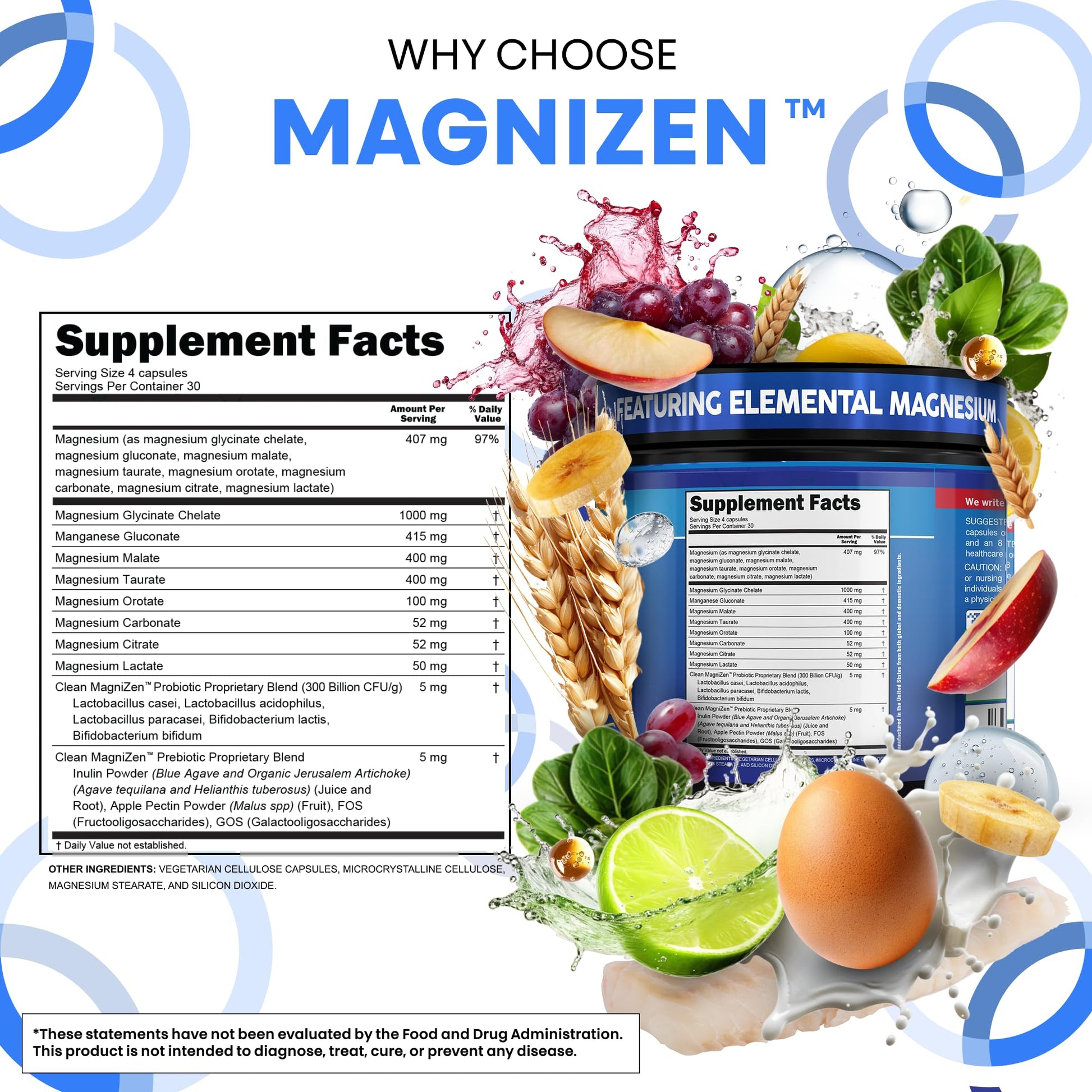 Clean Nutra Magnesium Glycinate Citrate Malate Orotate Taurate Supplement Complex + 10 Strain Probiotic Prebiotics FOS GOS Inulin Sleep Calm Support Apple Pectin – 120 Vegan Capsules Clean Nutraceuticals uk supplements