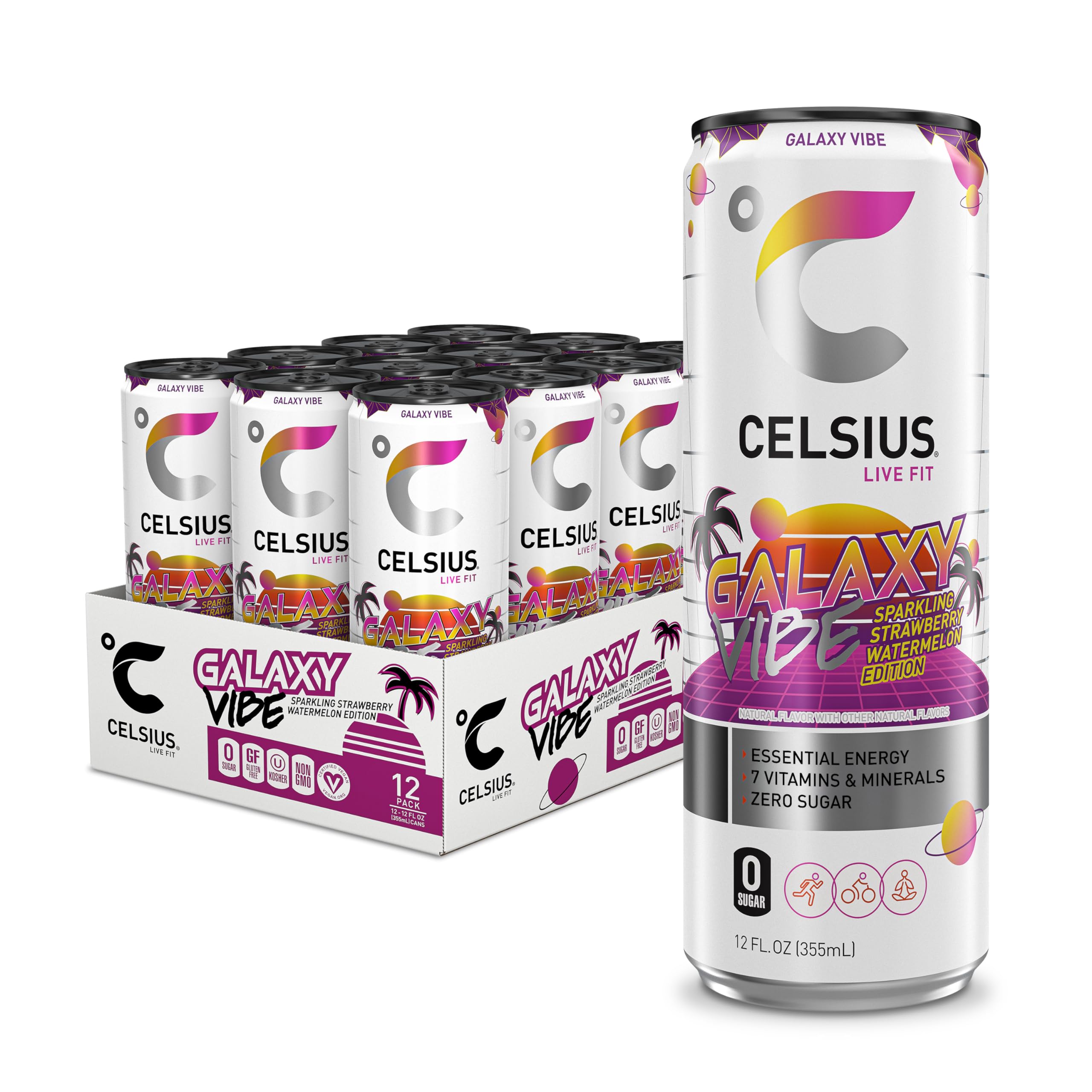 CELSIUS Sparkling Galaxy Vibe, Functional Essential Energy Drink 12 Fl Oz (Pack of 12) CELSIUS uk supplements