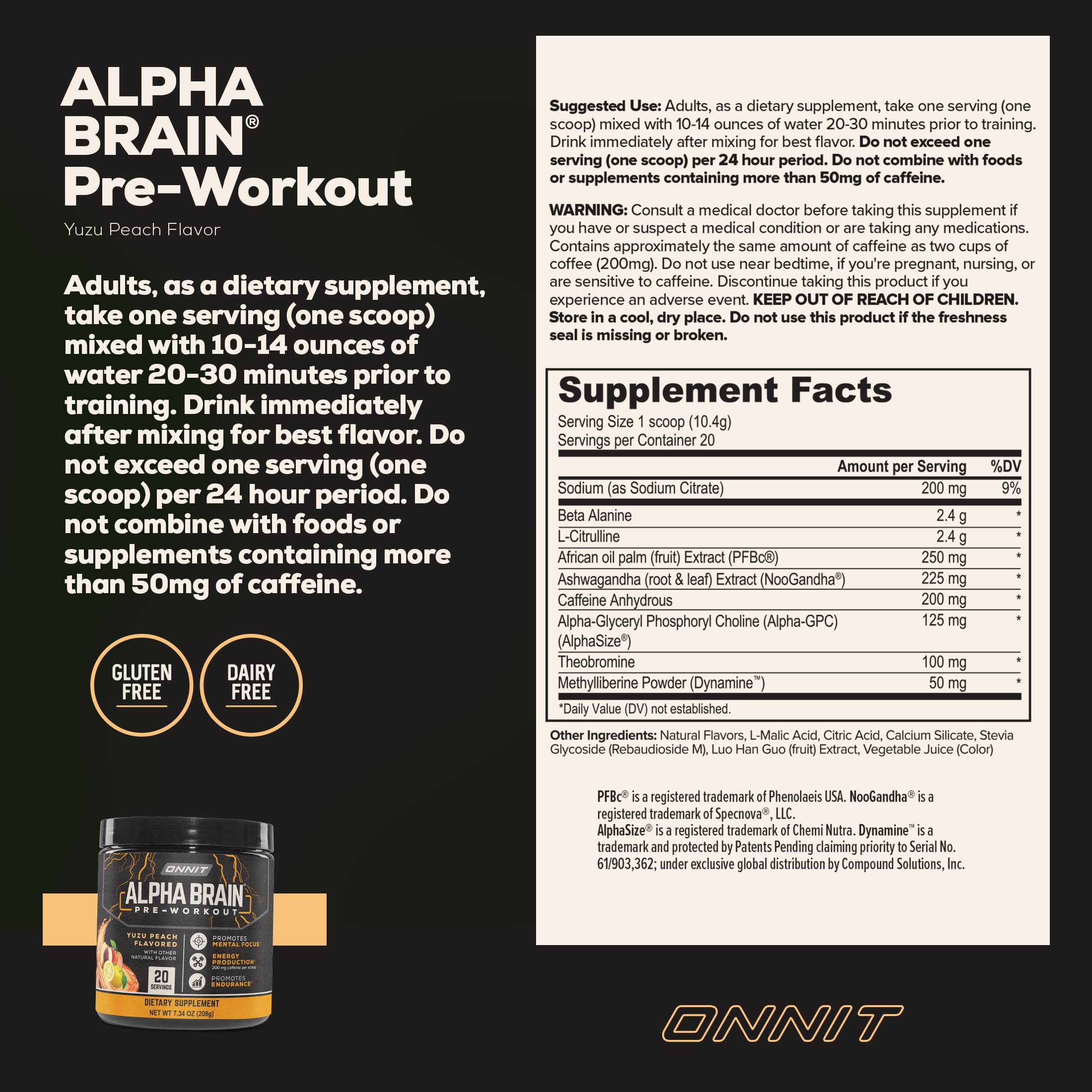 ONNIT Alpha Brain Pre-Workout - Yuzu Peach (20 Serving Tub) ONNIT uk supplements