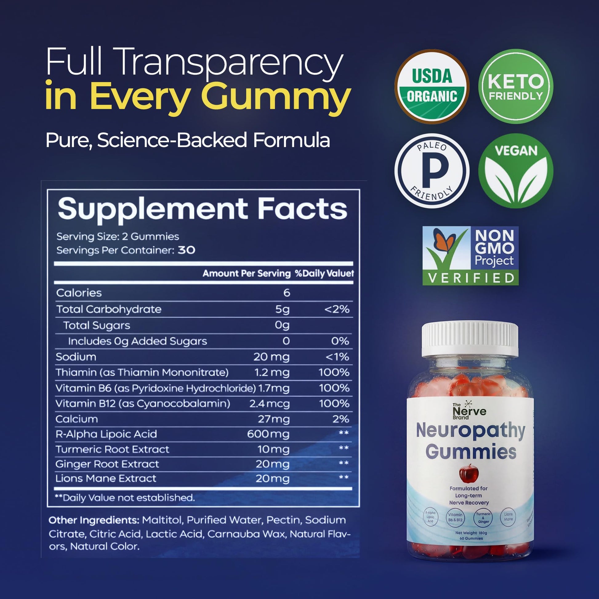 The Nerve Brand Neuropathy Support Gummies, 600 mg R Alpha Lipoic Acid Gummies with B1 B6 B12 and Lion’s Mane, Sugar Free Daily Nerve Health Supplement, 30 Day Supply The Nerve Brand uk supplements