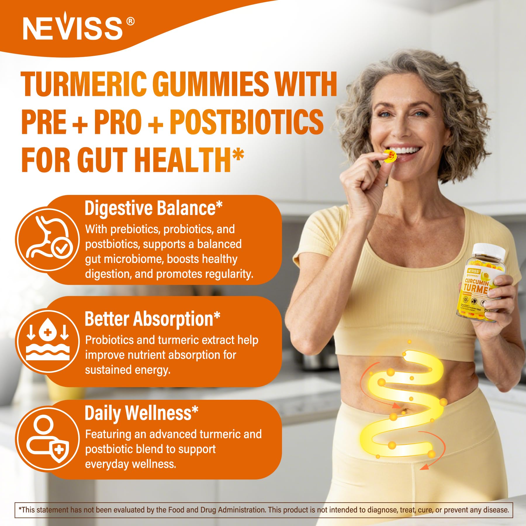 Sugar Free Turmeric Curcumin Filled Gummies 550mg for Adults, Ginger & Black Pepper | 95% Curcuminoids w/Prebiotic Probiotic & Postbiotic Blend, Support, Immune & Digestive Health, Vegan, 2Pack NEVISS uk supplements