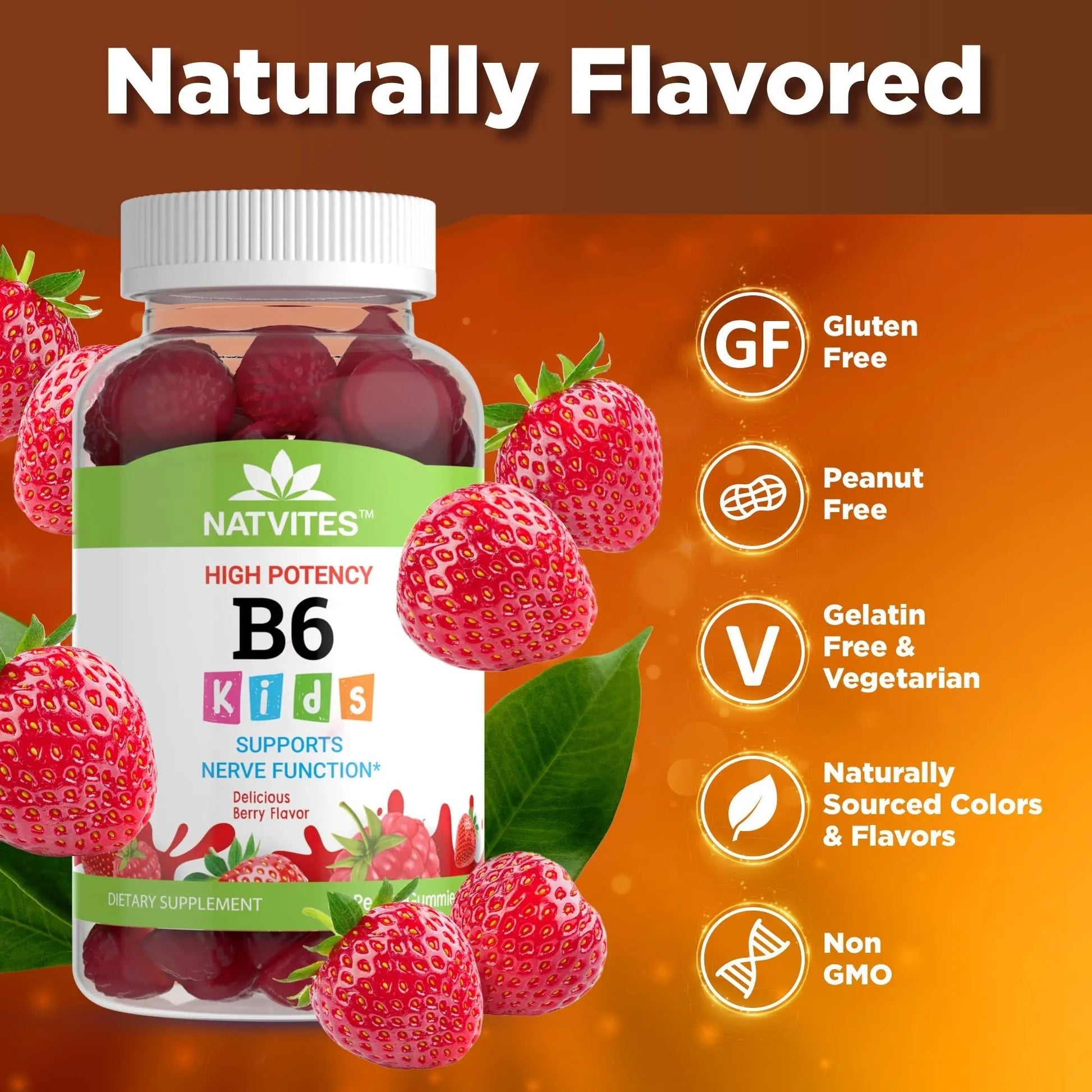 Natvites High-Potency Vitamin B6 Gummies for Kids - Delicious Berry Flavored VIT B6 Vitamins 50mg - Supports Nerve Function - Vegetarian Gluten Free Non-GMO Children's 50 mg B 6 Supplement (60 Count) Natvites uk supplements