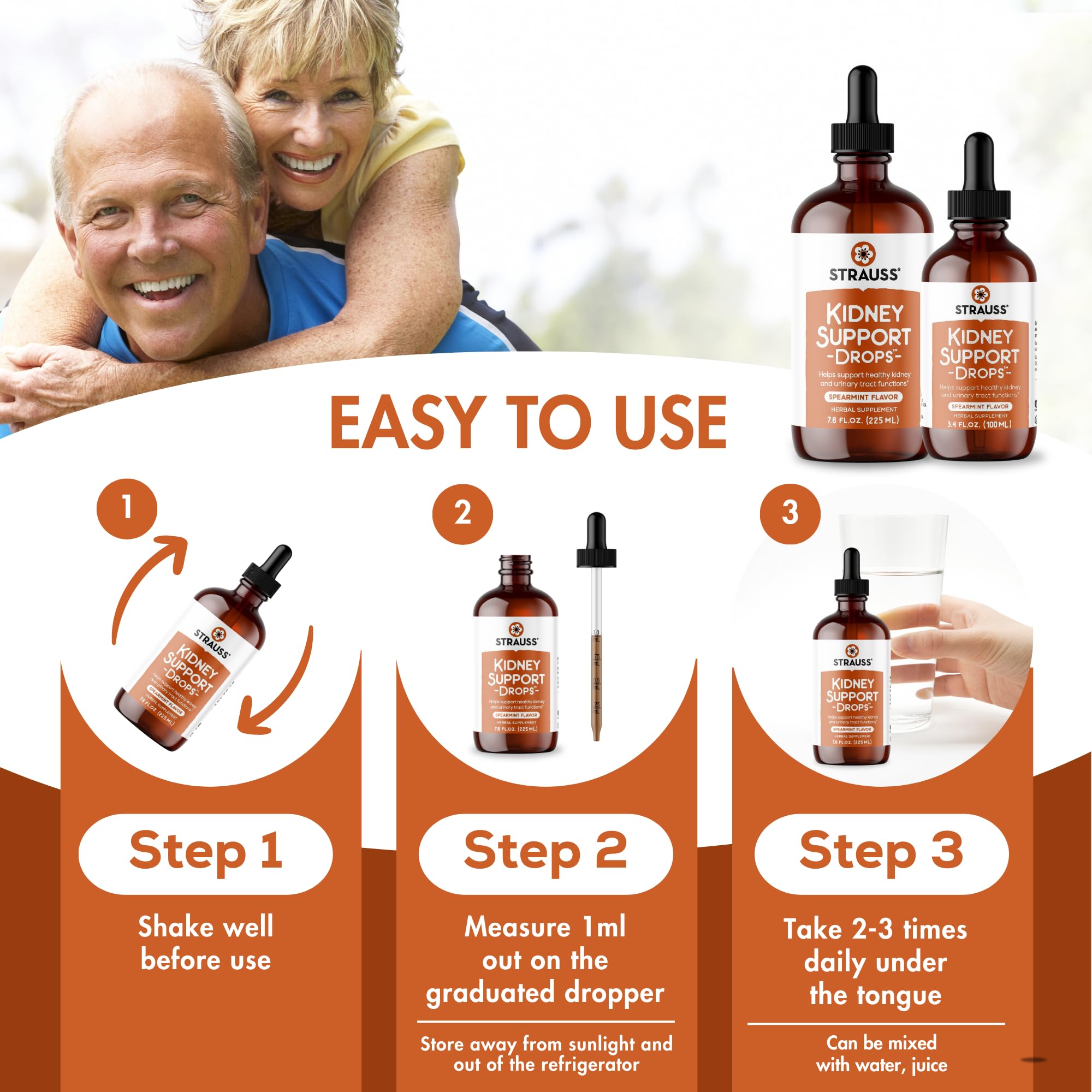 Strauss Naturals Kidney Support Drops – Herbal Kidney Support Supplement for Men and Women – Helps with Kidney Health and Urinary Tract Function – Vegan & Non-GMO – Spearmint Flavored – 100 ml Bottle Strauss Heartdrops uk supplements