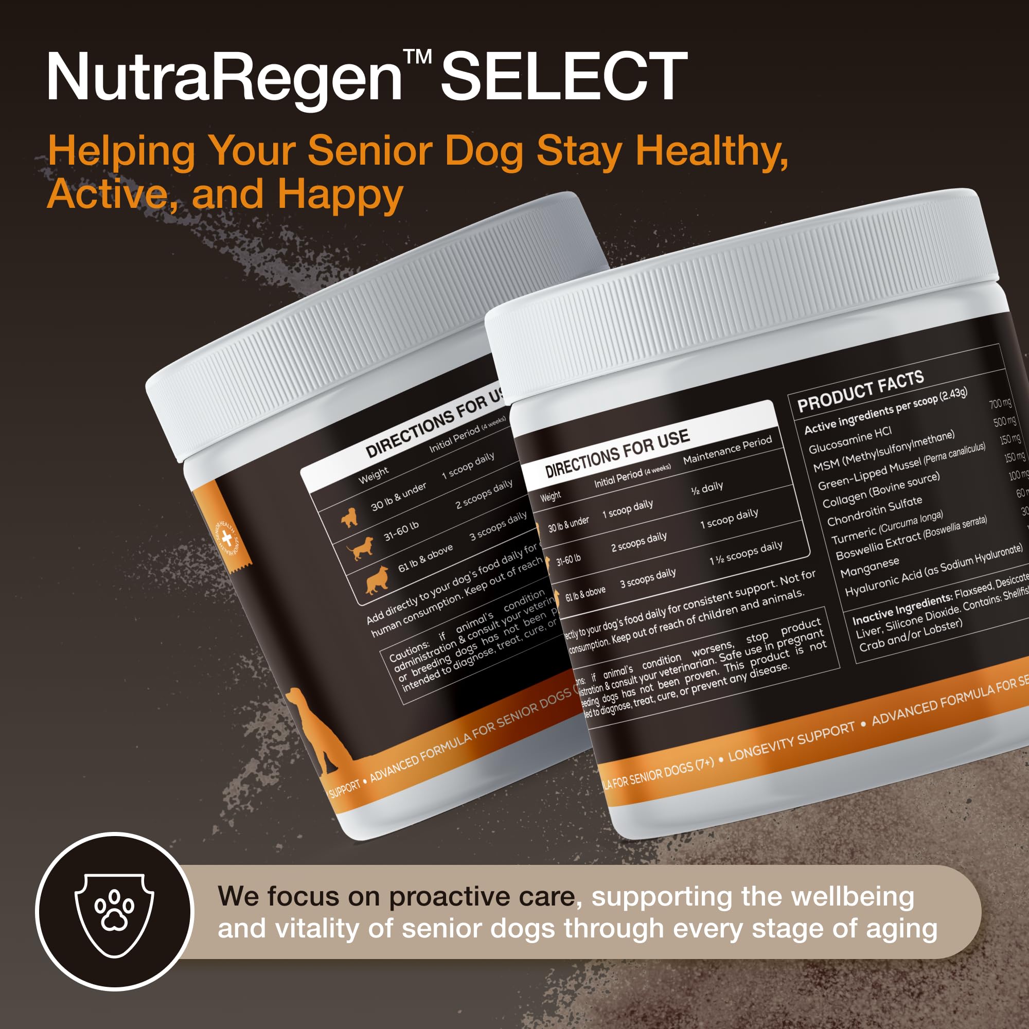 NutraRegen Select Senior Dog Joint Supplement 45 Scoops | Natural Glucosamine Chondroitin for Dogs with Collagen | Hip and Joint Powder | 7.7 Oz NutraRegen uk supplements