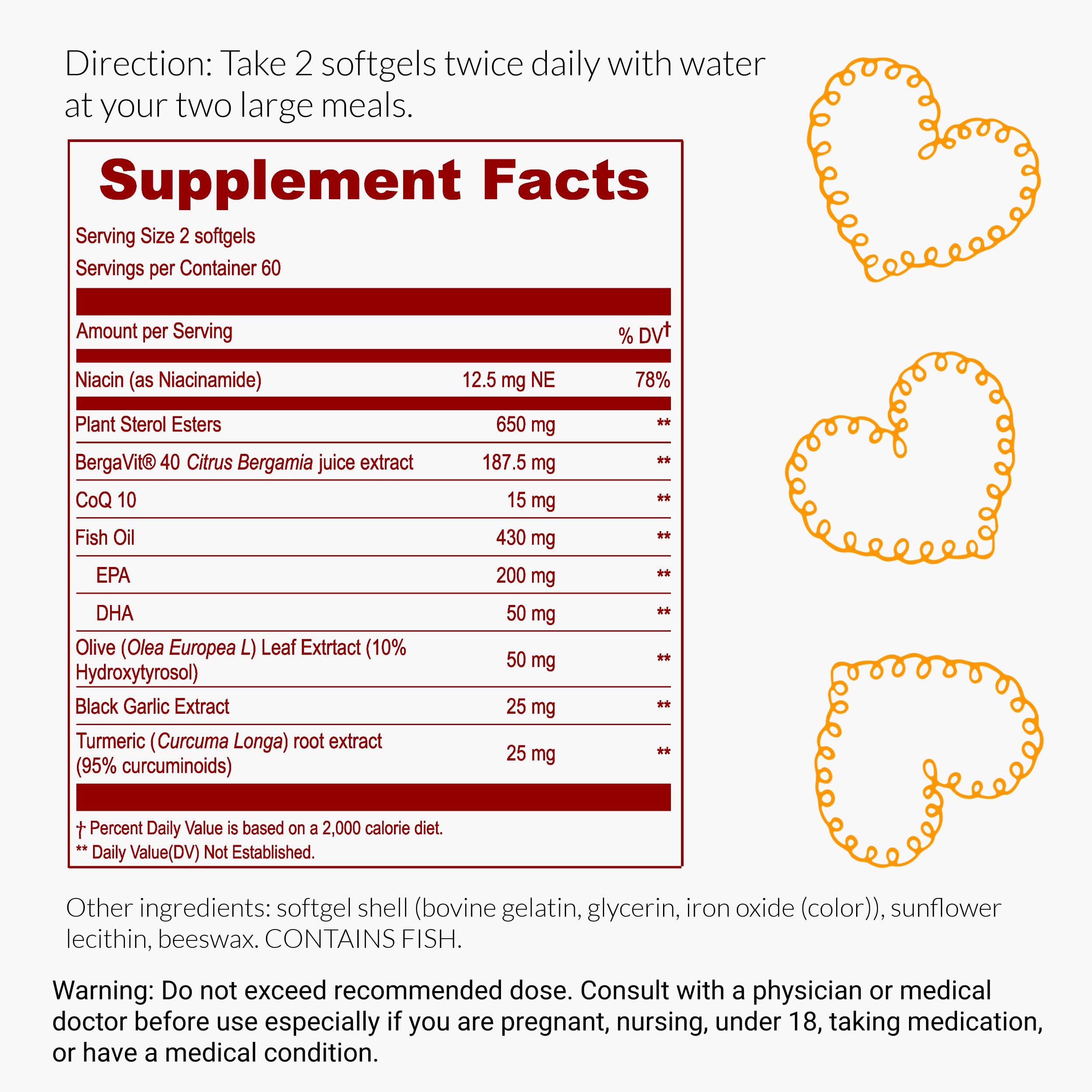 UpNourish Plant Sterols Citrus Bergamot Supplement for High Cholesterol with CoQ10, Omega 3, Olive Leaf, Turmeric Curcumin, Black Garlic and Niacin - 120 Softgels UpNourish uk supplements
