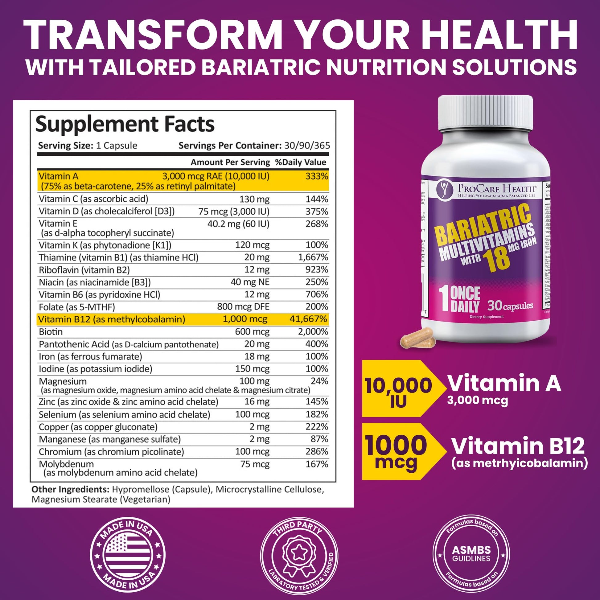 ProCare Health Bariatric Multivitamin with Iron 18mg (30 Easy to Swallow Capsules) - Post Op Bariatric Vitamins ProCare Health uk supplements