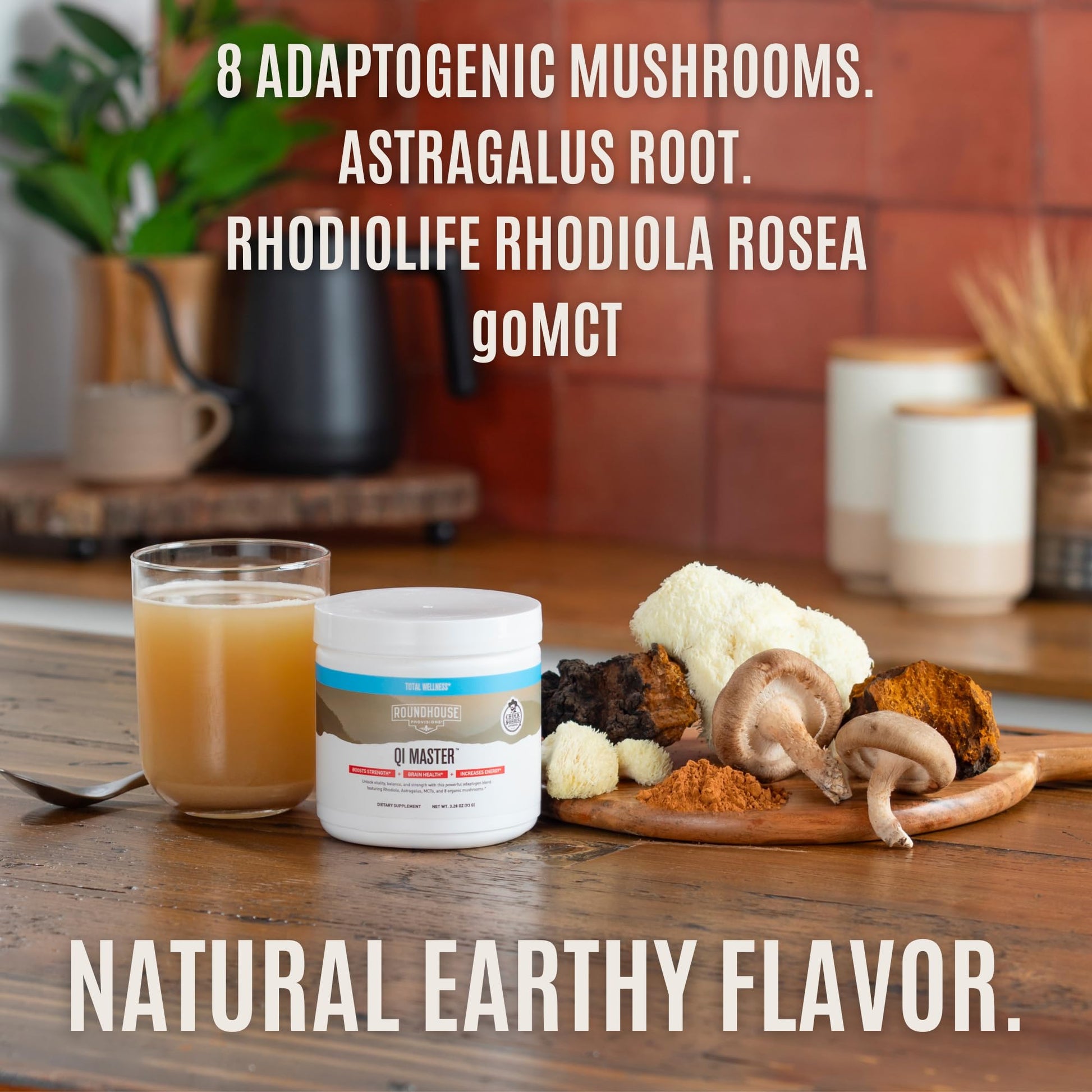 ROUNDHOUSE PROVISION Qi Master Adaptogen Blend, Earthy Mushroom Flavor with Astragalus Root, Rhodiolife Extract, MCT, 8 Organic Mushrooms (30 Scoops) by Chuck Norris ROUNDHOUSE PROVISION uk supplements