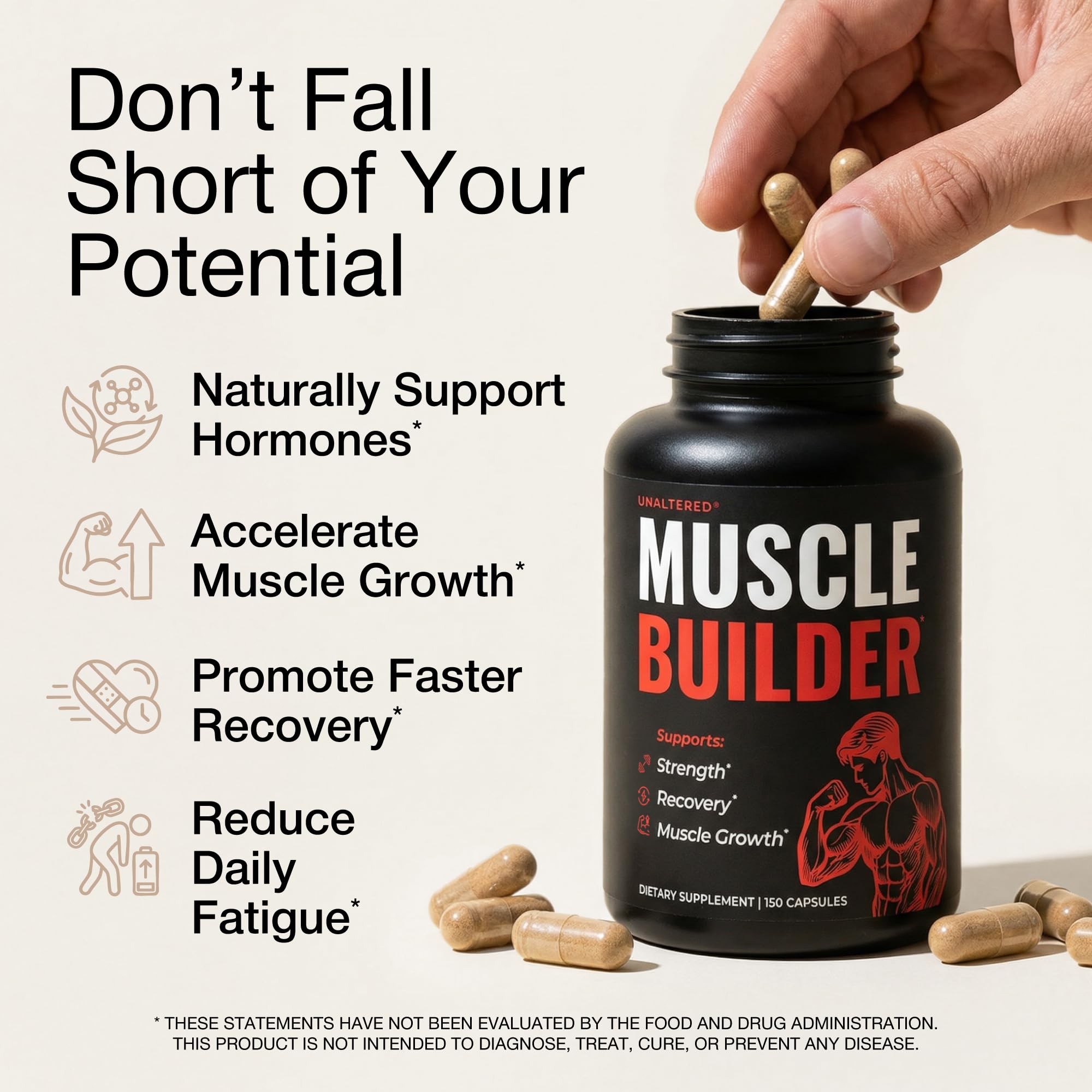 UNALTERED Anabolic Muscle Builder for Men - Growth, Size, Strength - Natural Muscle Building Supplement & Energy Booster - Tribulus Terrestris, Ginseng, Vitamin D3, Ashwagandha - 150 Capsules UNALTERED uk supplements