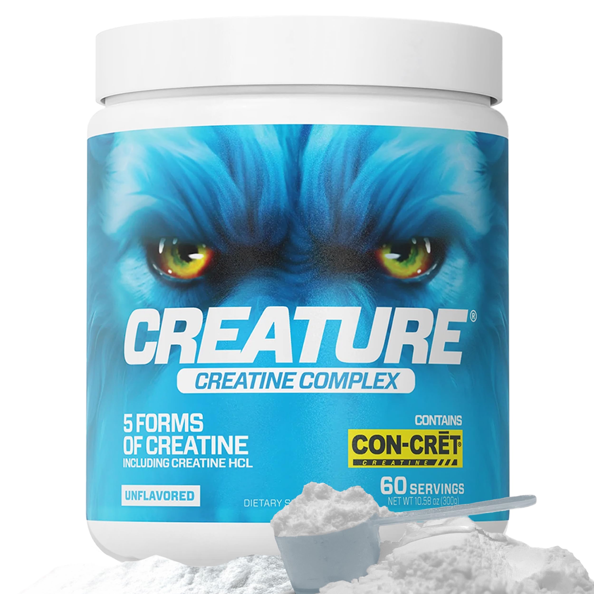 CREATURE® Creatine Complex - Creatine Monohydrate Powder with 5 Types of Creatine Including Con-Crēt® Creatine HCL, Promotes Muscle, Strength, Endurance, Brain Health, Unflavored, 300g 60 Servings CREATURE uk supplements