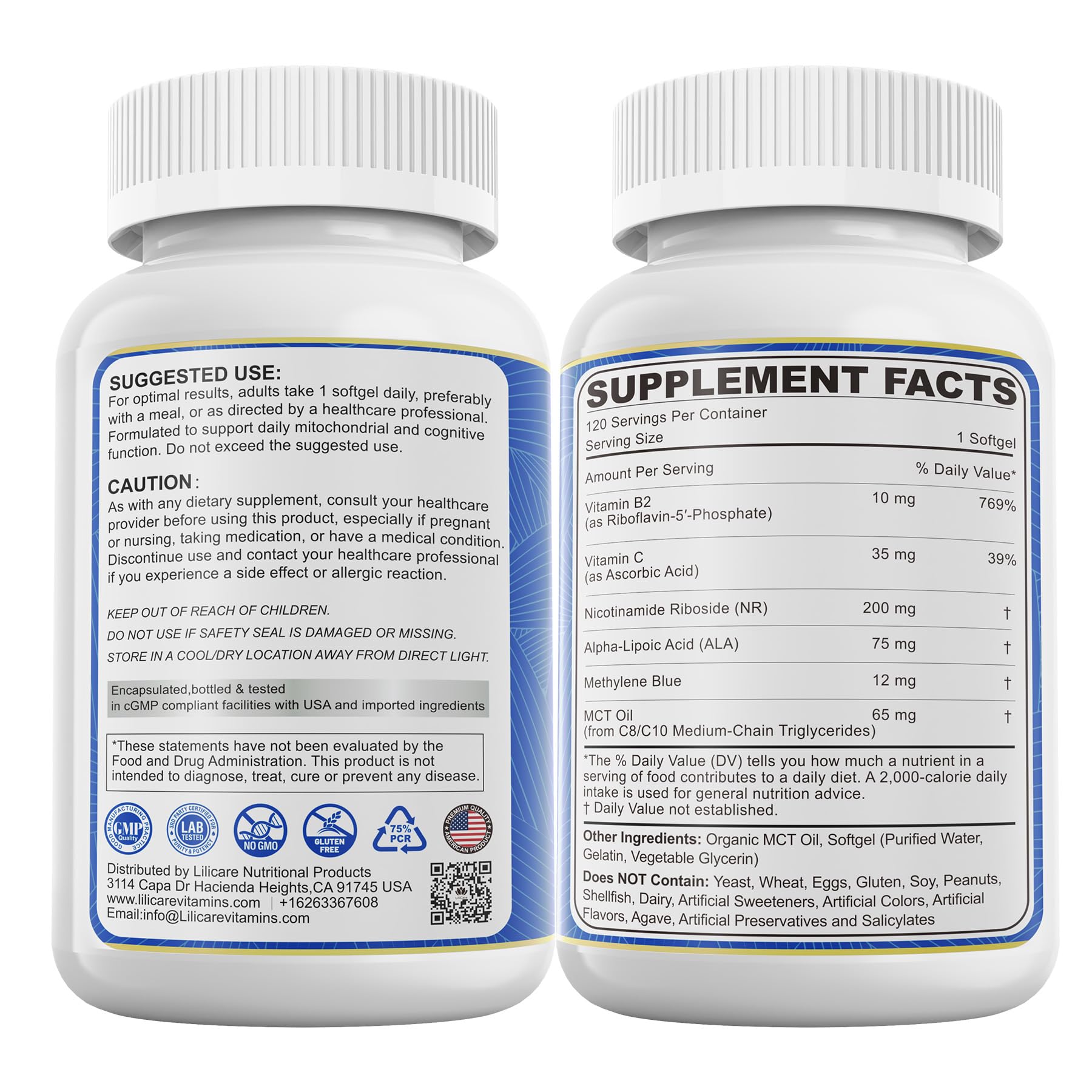 LILICARE Advanced 12mg Methylene Blue Softgels for Humans | Upgraded Brain & Cellular Energy Supplement with CoQ10, NR & ALA | High Absorption Formula, Non-GMO, Mitochondrial & ATP Support, 120 Cts LILICARE uk supplements