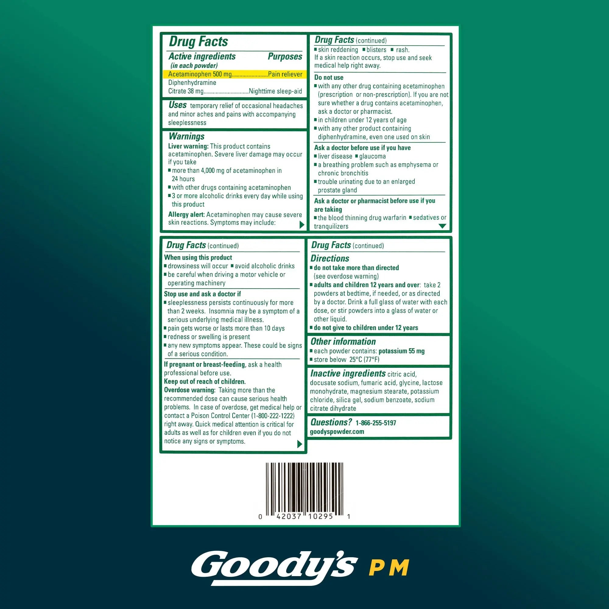 Goody's Nighttime Powder, Pain Reliever & Sleep Aid with Acetaminophen & Diphenhydramine Citrate, Caffeine Free, 16 Count Goody's uk supplements
