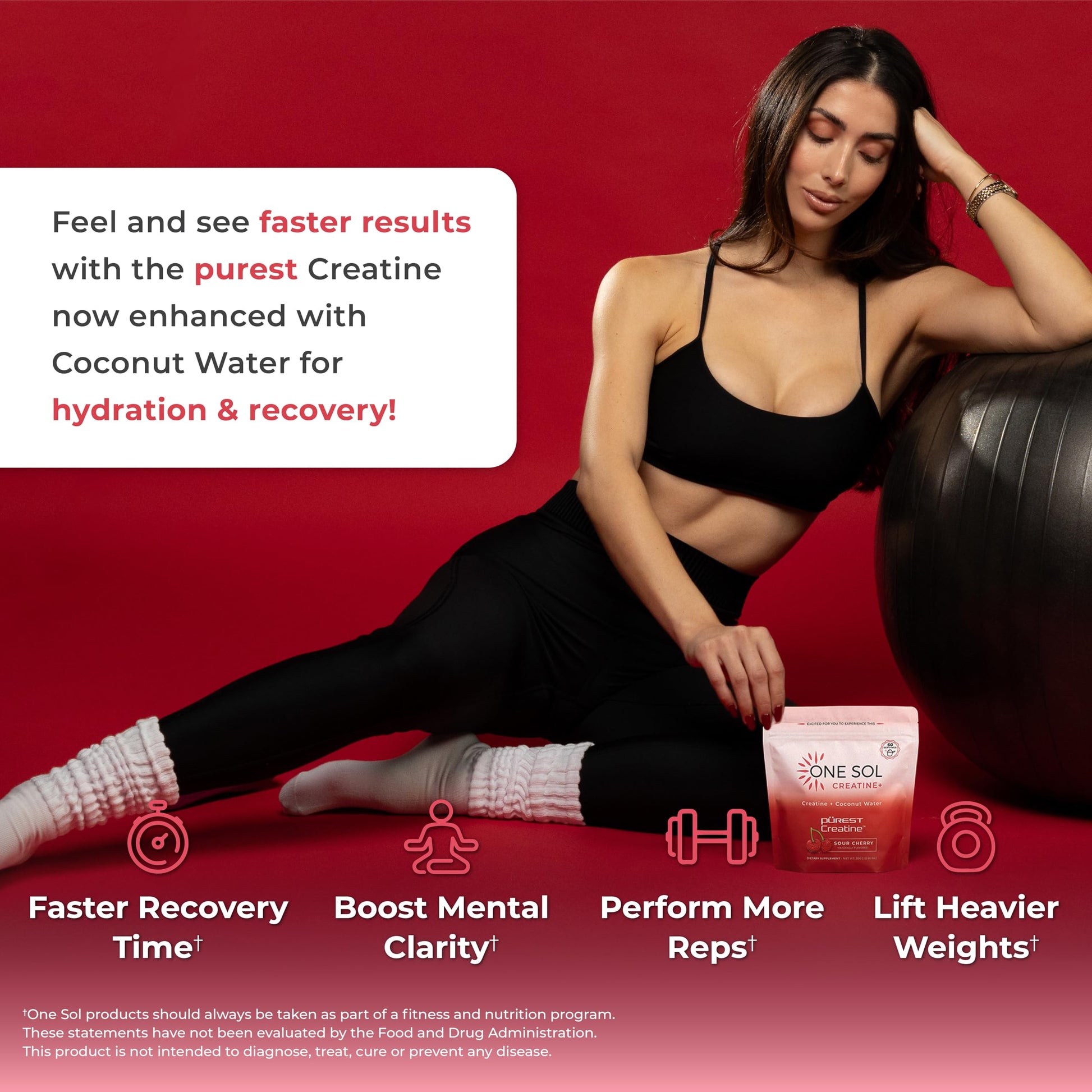 One Sol Creatine for Women, All Natural Women's Creatine Powder w Pure Creatine & Coconut Water, Increase Lean Muscle Mass, Reduce Recovery Time, Promote Brain & Bone Health (Sour Cherry, 60 Servings) One Sol uk supplements