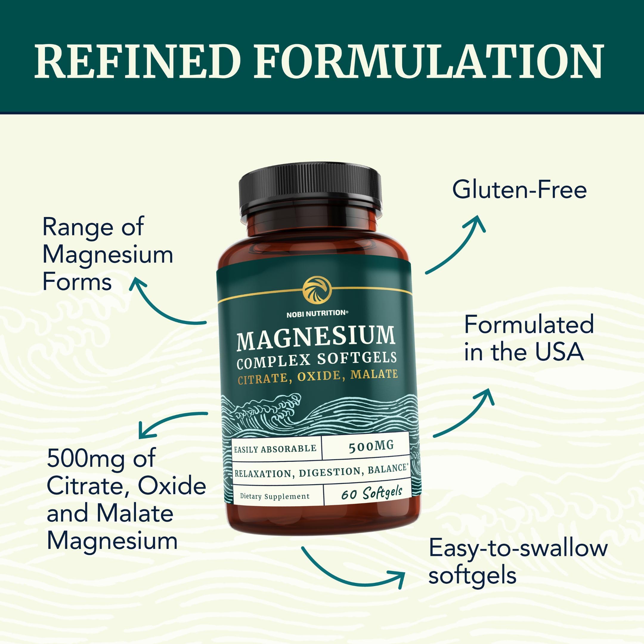 Triple Magnesium Softgels | Citrate, Malate, & Oxide | Highly Absorbable Magnesium Nobi Nutrition uk supplements