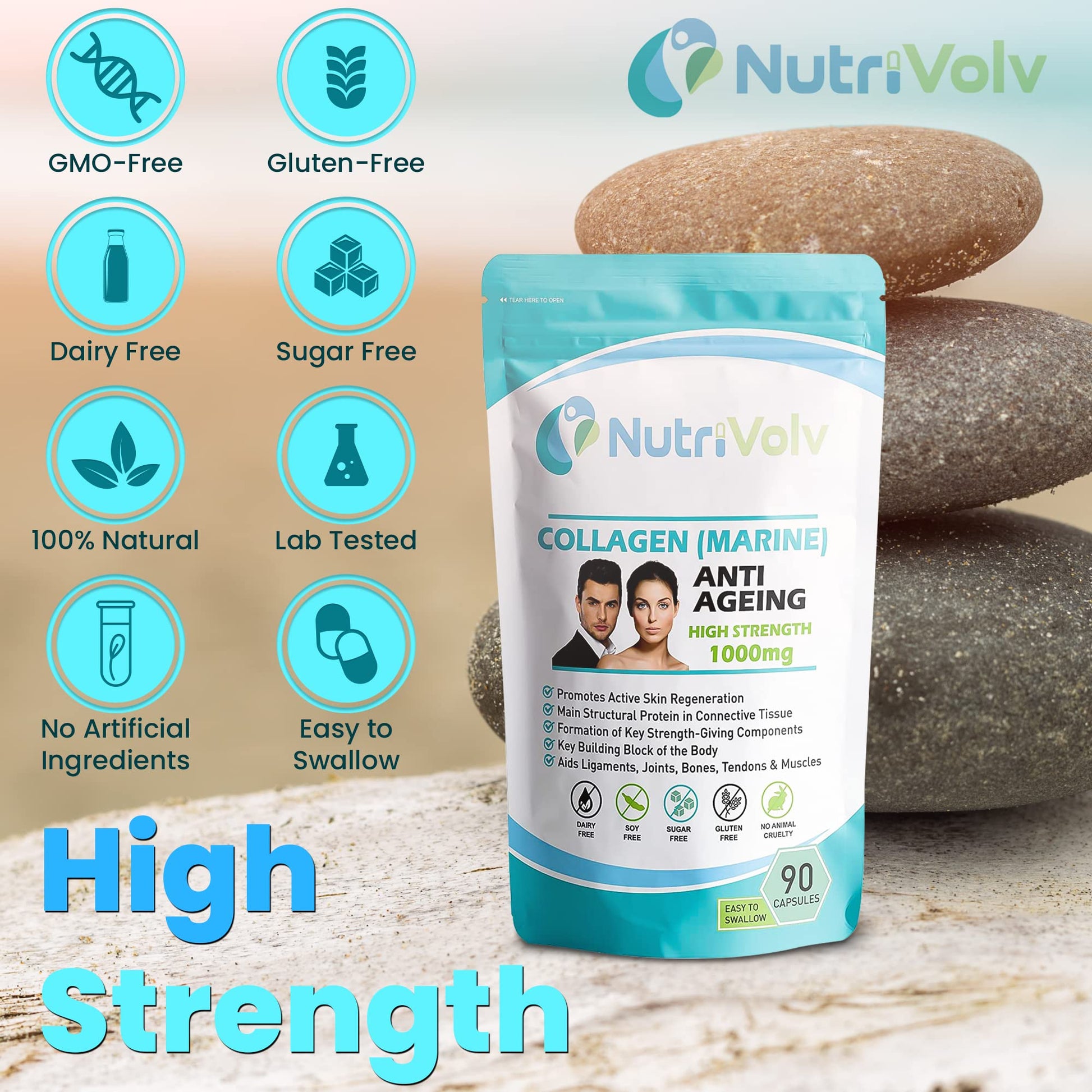 Nutrivolv Collagen Marine (1000mg) Supplement for Skin , Anti Ageing Nutrivolv uk supplements