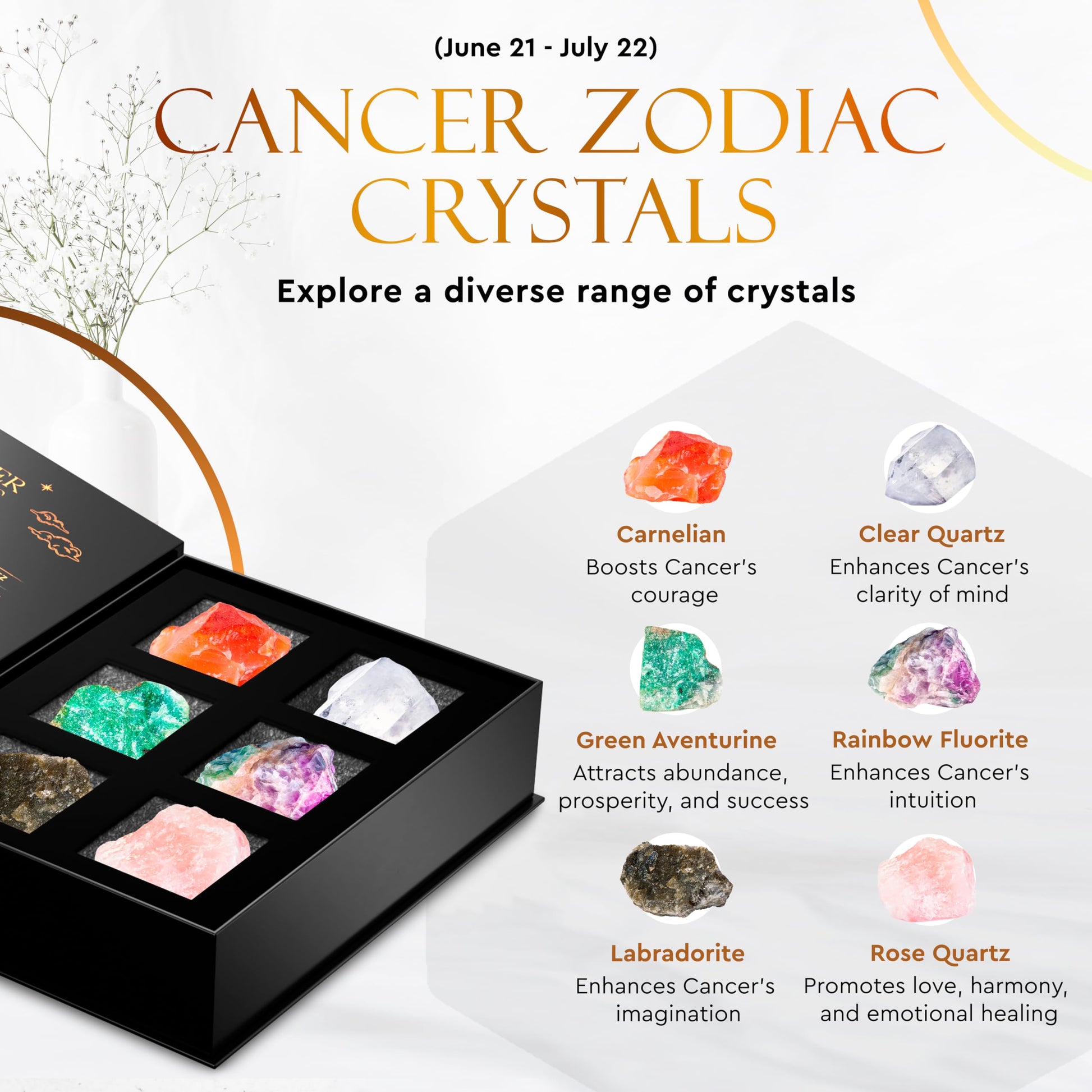 Wyspell Cancer Crystal Set - 6 Raw Cancer Crystals and Healing Stones - Cancer Zodiac Gifts for Women Wyspell uk supplements