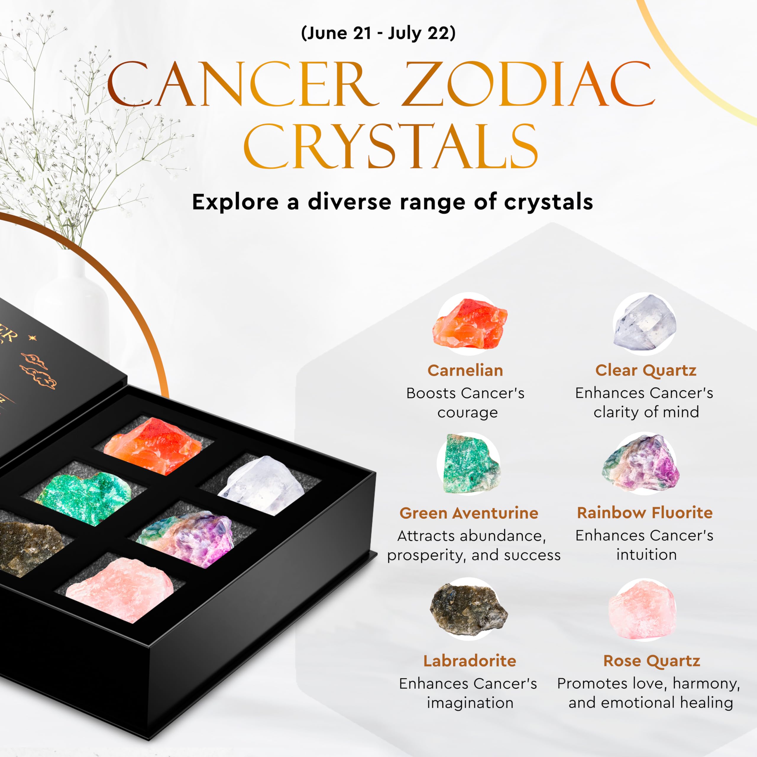 Wyspell Cancer Crystal Set - 6 Raw Cancer Crystals and Healing Stones - Cancer Zodiac Gifts for Women Wyspell uk supplements
