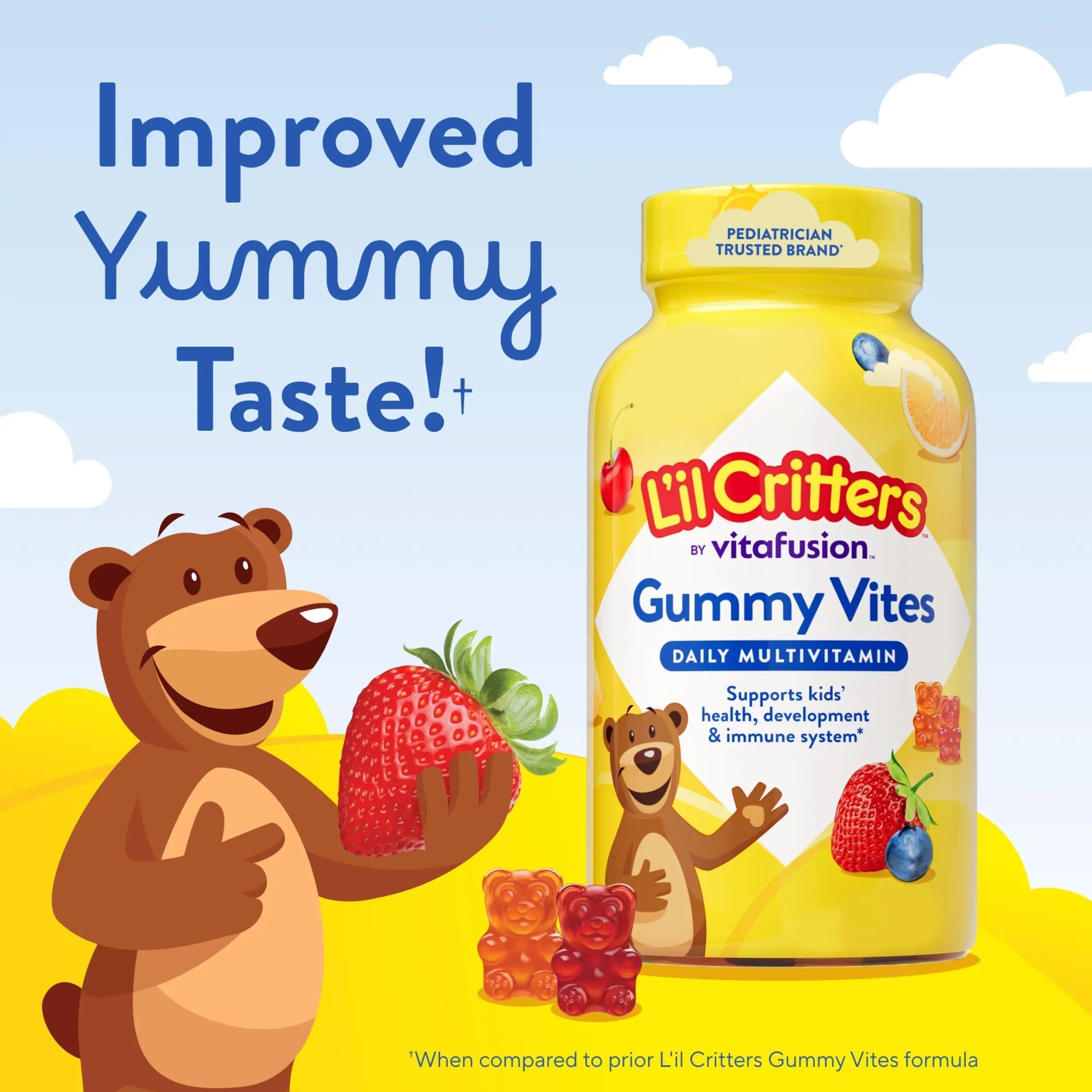 L’il Critters Gummy Vites Daily Gummy Multivitamin for Kids, Vitamin C, D3 for Immune Support Cherry, Strawberry, Orange Lil Critters uk supplements