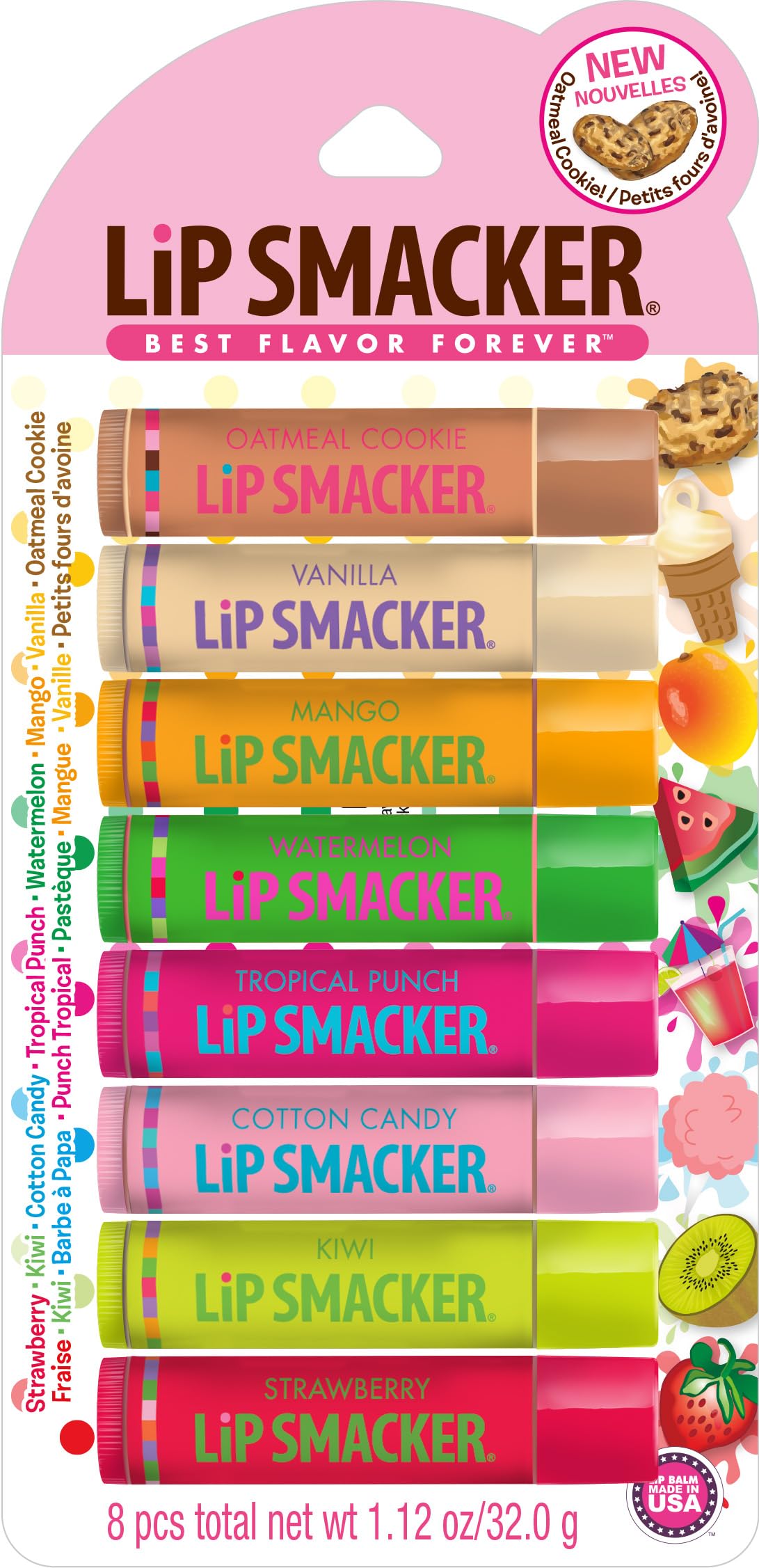 Lip Smacker Original & Best Holiday Flavored Lip Balm Party Pack, Oatmeal Cookie, Vanilla, Mango, Watermelon, Tropical Punch, Cotton Candy, Kiwi, Strawberry, Clear Lip Smacker uk supplements