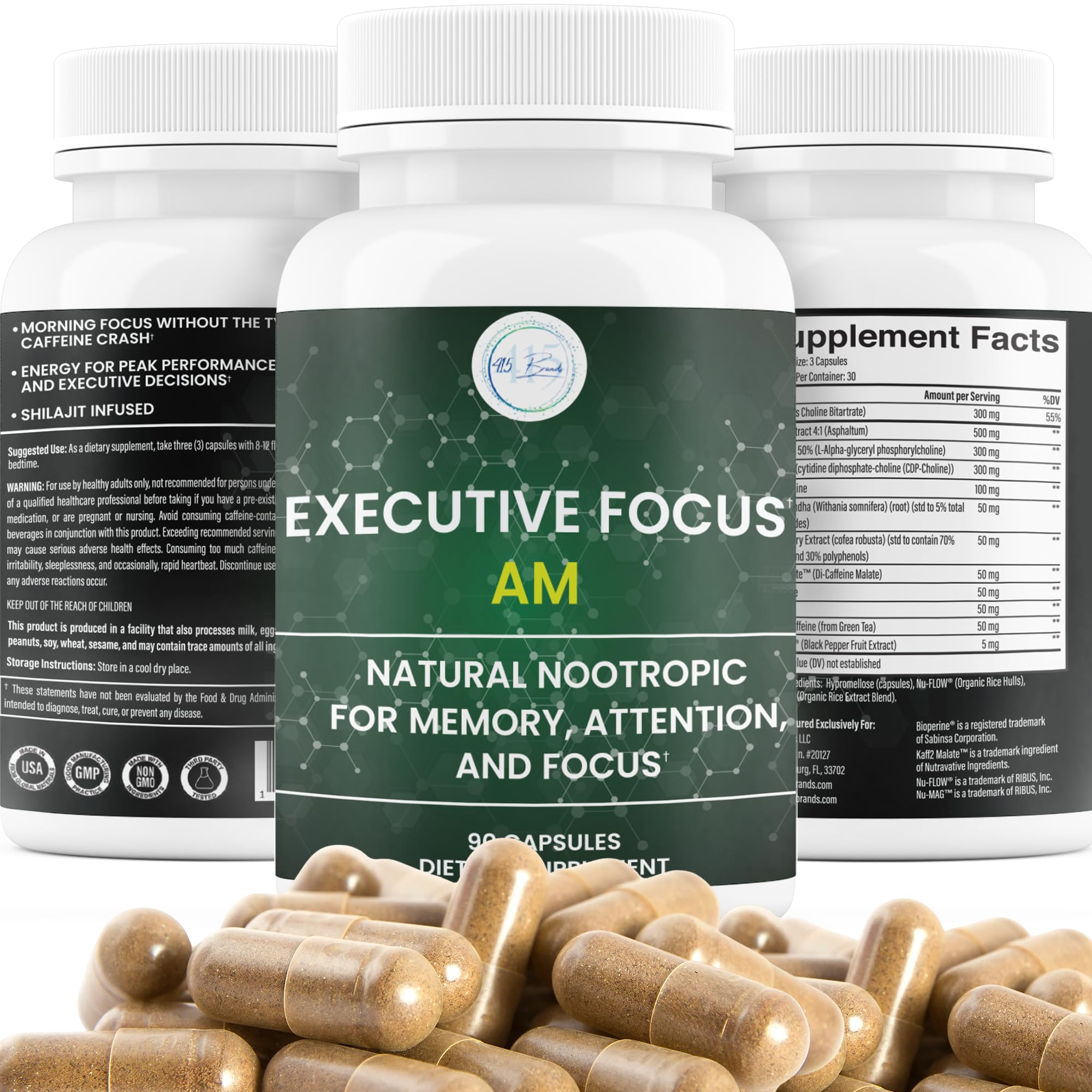 12-in-1 Natural Nootropic Brain Supplement for Memory and Focus, Nootropic for Men & Women, Brain Support Pill for Adults, Brain Vitamins - Focus 30 Day Supply Executive Focus uk supplements