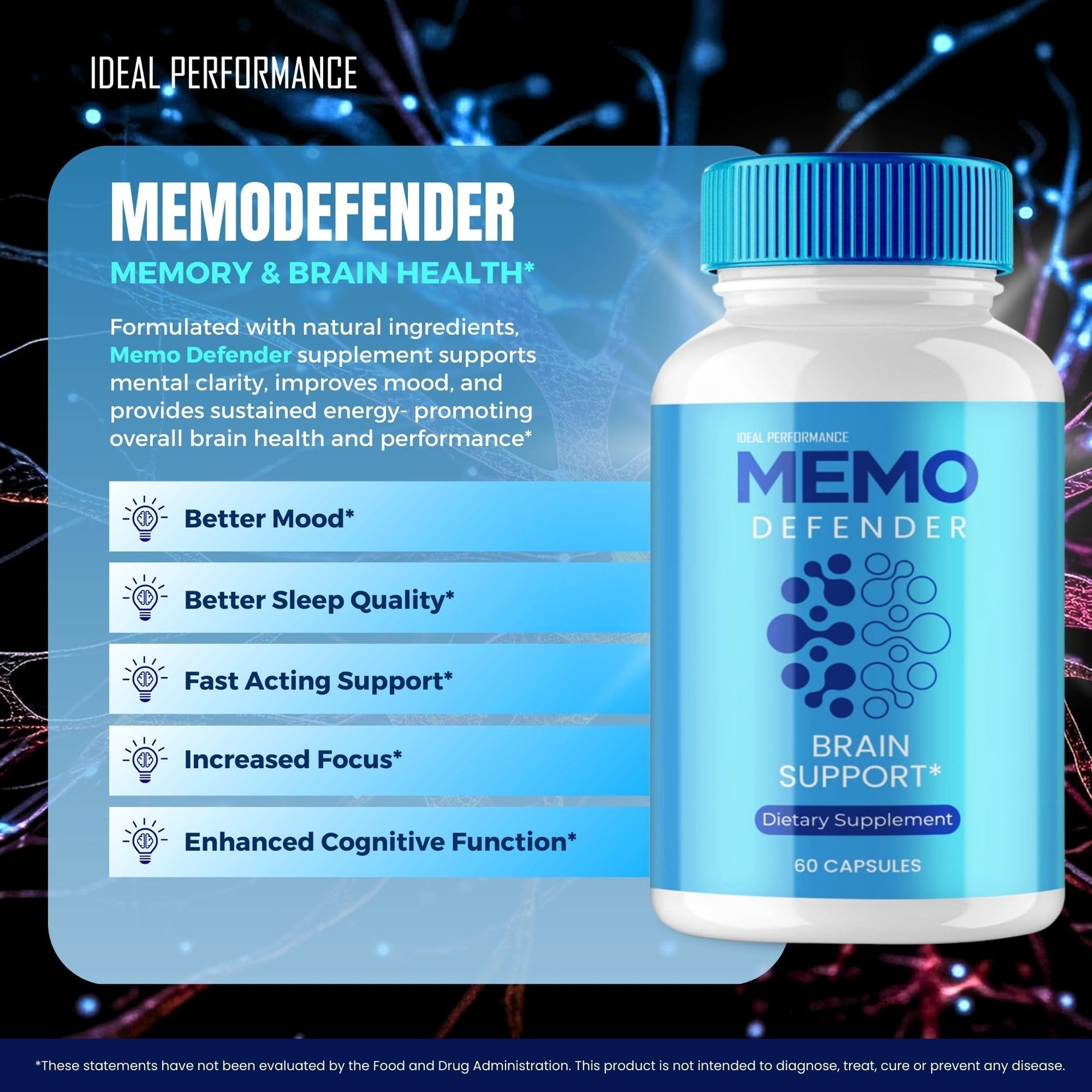 Memo Defender Brain and Memory Support Capsules, Memo Defender for Memory Supplement Pills, Advanced Formula Nootropic Pills for Brain Health Support, MemoDefender Health Blend Reviews (2 Pack) IDEAL PERFORMANCE uk supplements