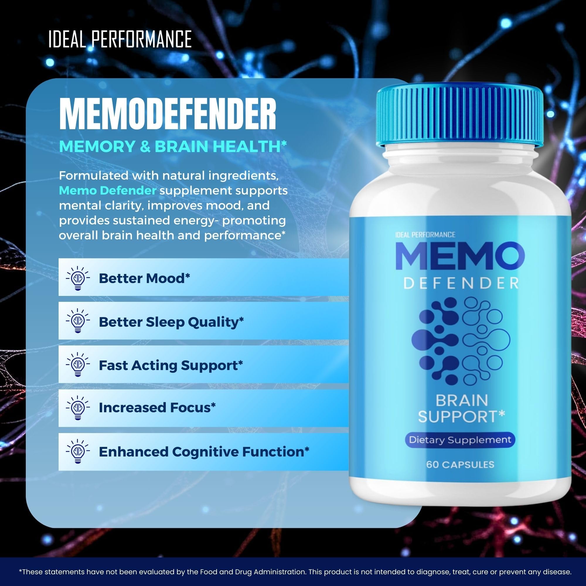 Memo Defender Brain and Memory Support Capsules, Memo Defender for Memory Supplement Pills, Advanced Formula Nootropic Pills for Brain Health Support, MemoDefender Health Blend Reviews (2 Pack) IDEAL PERFORMANCE uk supplements