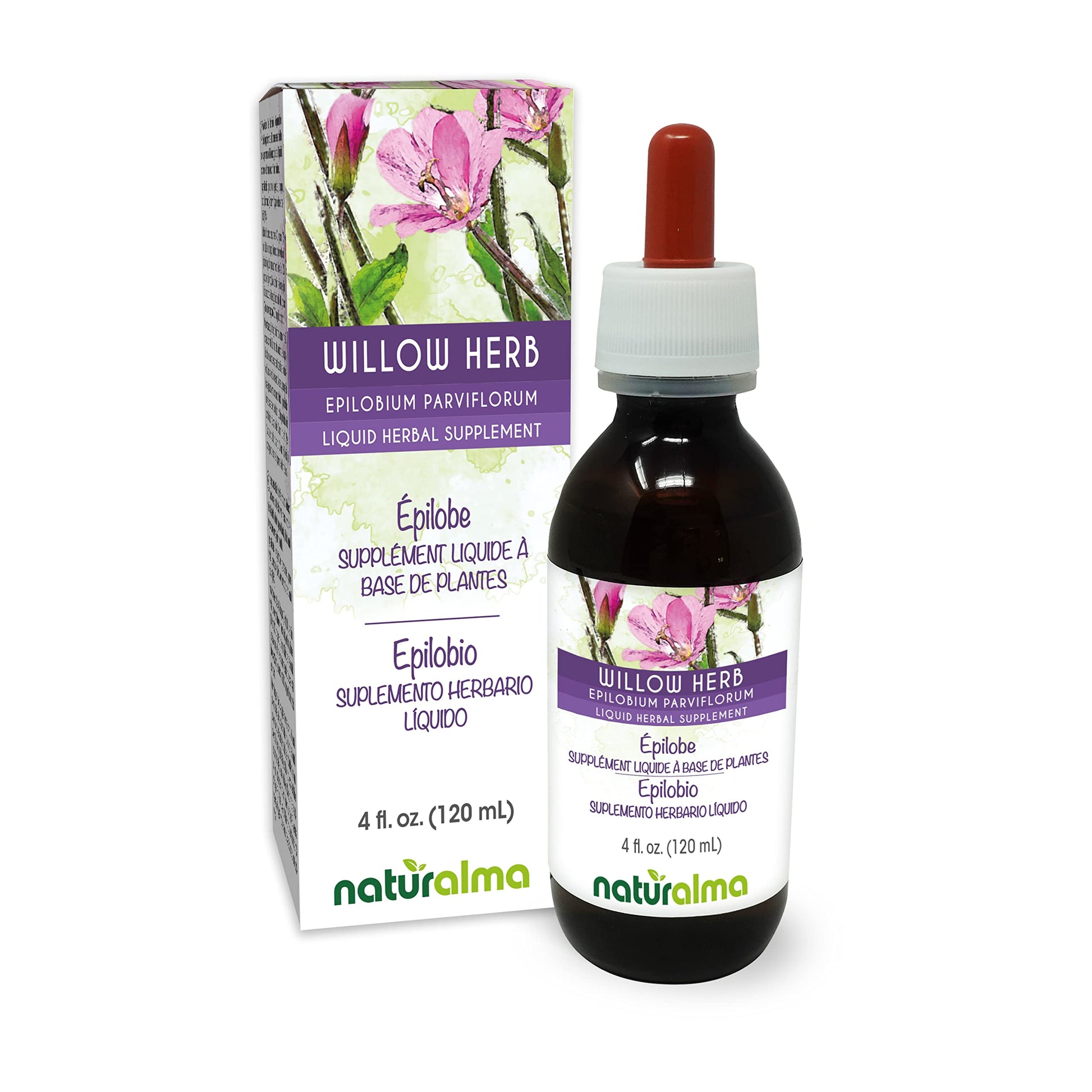 Naturalma Willow herb or Fireweed (Epilobium parviflorum) herb Alcohol-Free Tincture - 4 fl oz Liquid Extract in Drops - Herbal Supplement - Vegan Naturalma uk supplements