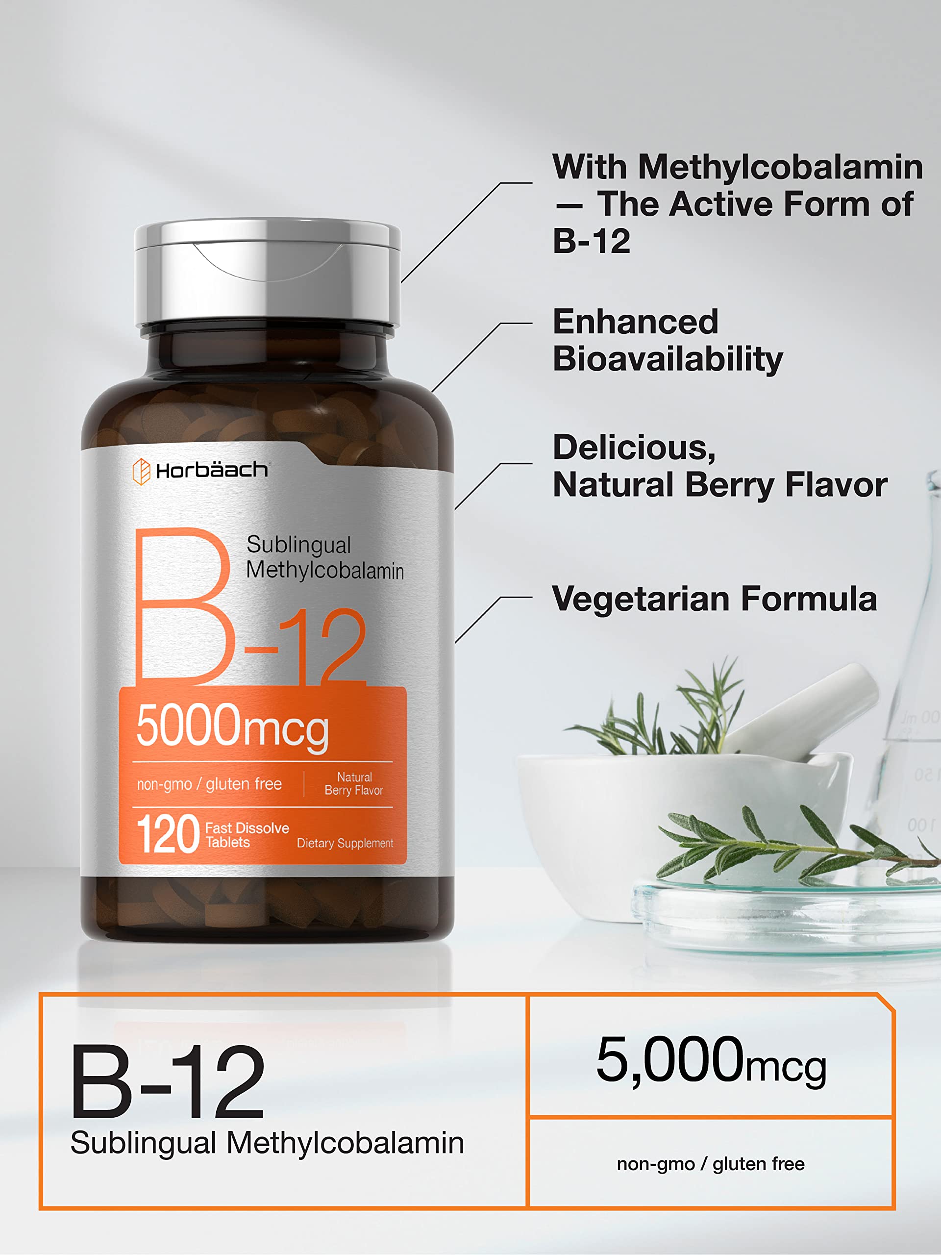 Horbäach B12 Sublingual Methylcobalamin | 5000mcg | 120 Fast Dissolve Tablets Horbäach uk supplements