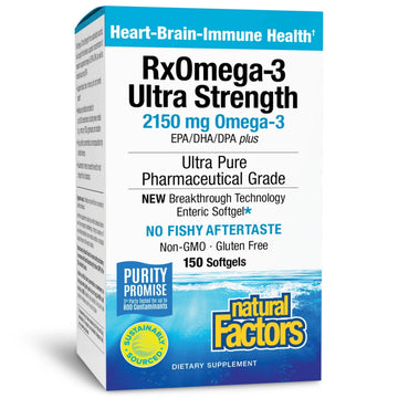 Natural Factors RxOmega-3 Ultra Strength - Brain & Heart Health Support - Eye Health Supplement with EPA & DHA - Supplement with Omega-3 Fatty Acids - 150 Softgels (75 Servings) Natural Factors uk supplements