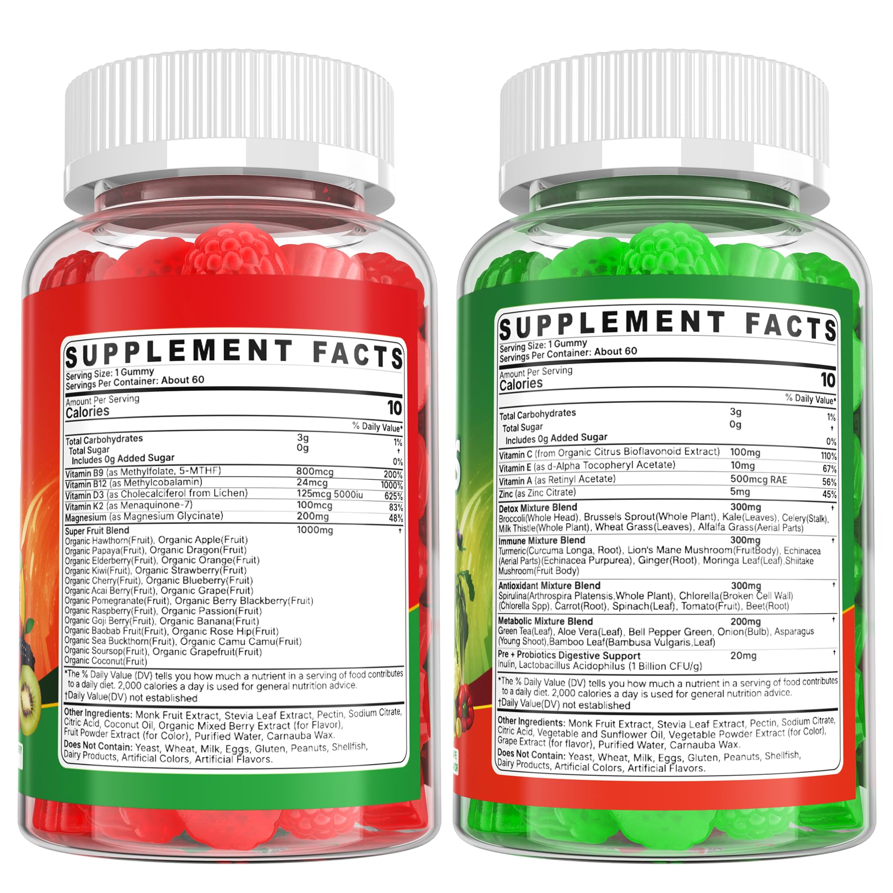 Super Greens Gummies, Daily Green Superfood Supplement w/Spirulina, Chlorella, Mushrooms, Probiotics, Multivitamins, 50+ Super Greens & Veggies Gummies to Boost Immunity, Energy & Gut Health, 120cts EnvyCure uk supplements