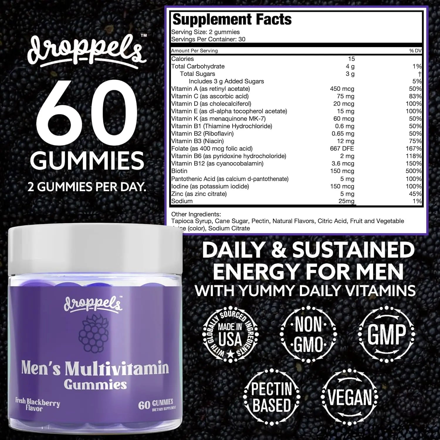 Droppels His & Hers Bundle: Men's & Women's Multivitamin Gummies | Vegan, Non-GMO, Pectin-Based | BlackBerry & Peach Tea Flavors Droppels uk supplements