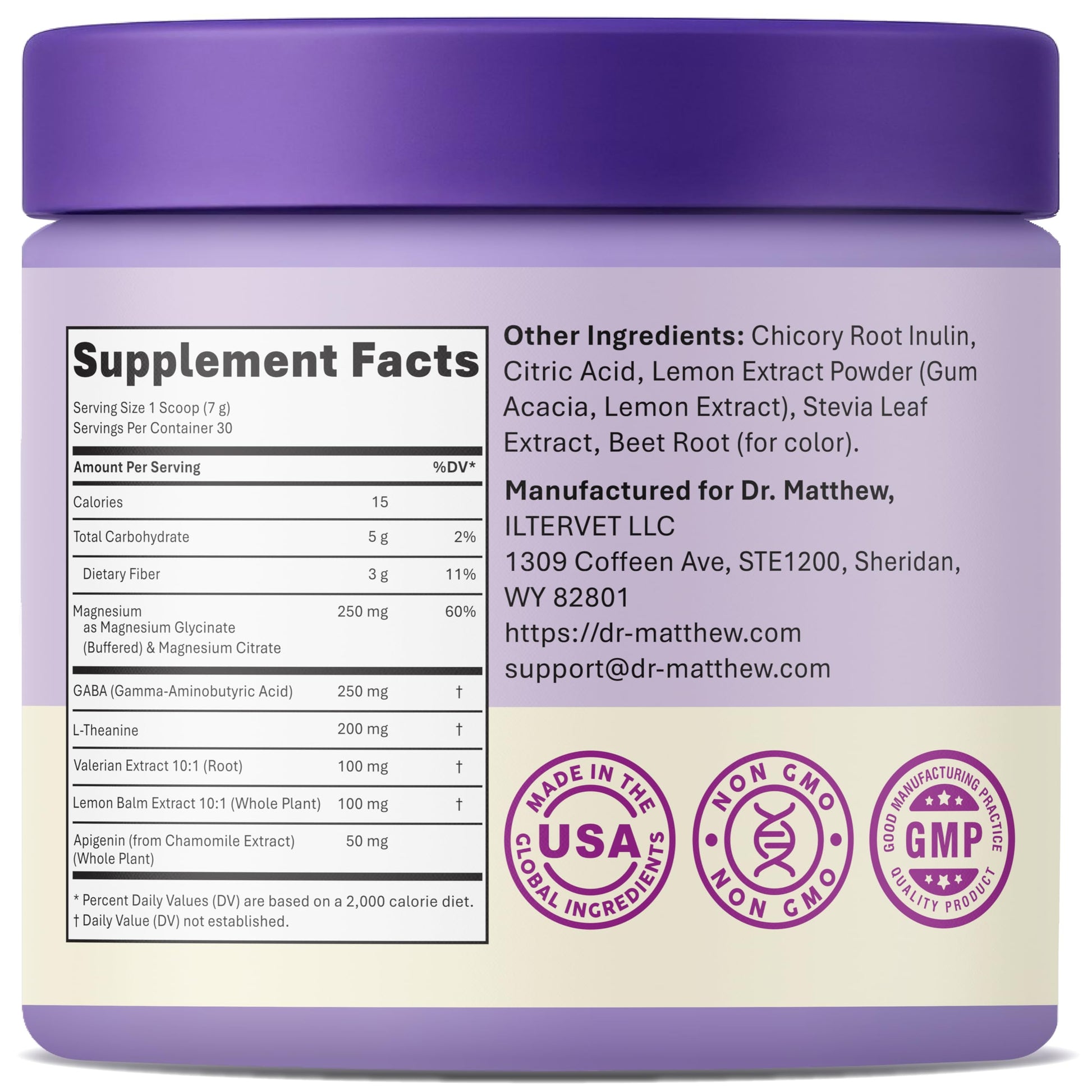 Magnesium Glycinate Powder for Sleep - Magnesium Sleep Aid Without Melatonin - Natural Sleep Drink Mix with GABA, L-Theanine, Apigenin, Valerian & Lemon Balm Dr. Matthew uk supplements