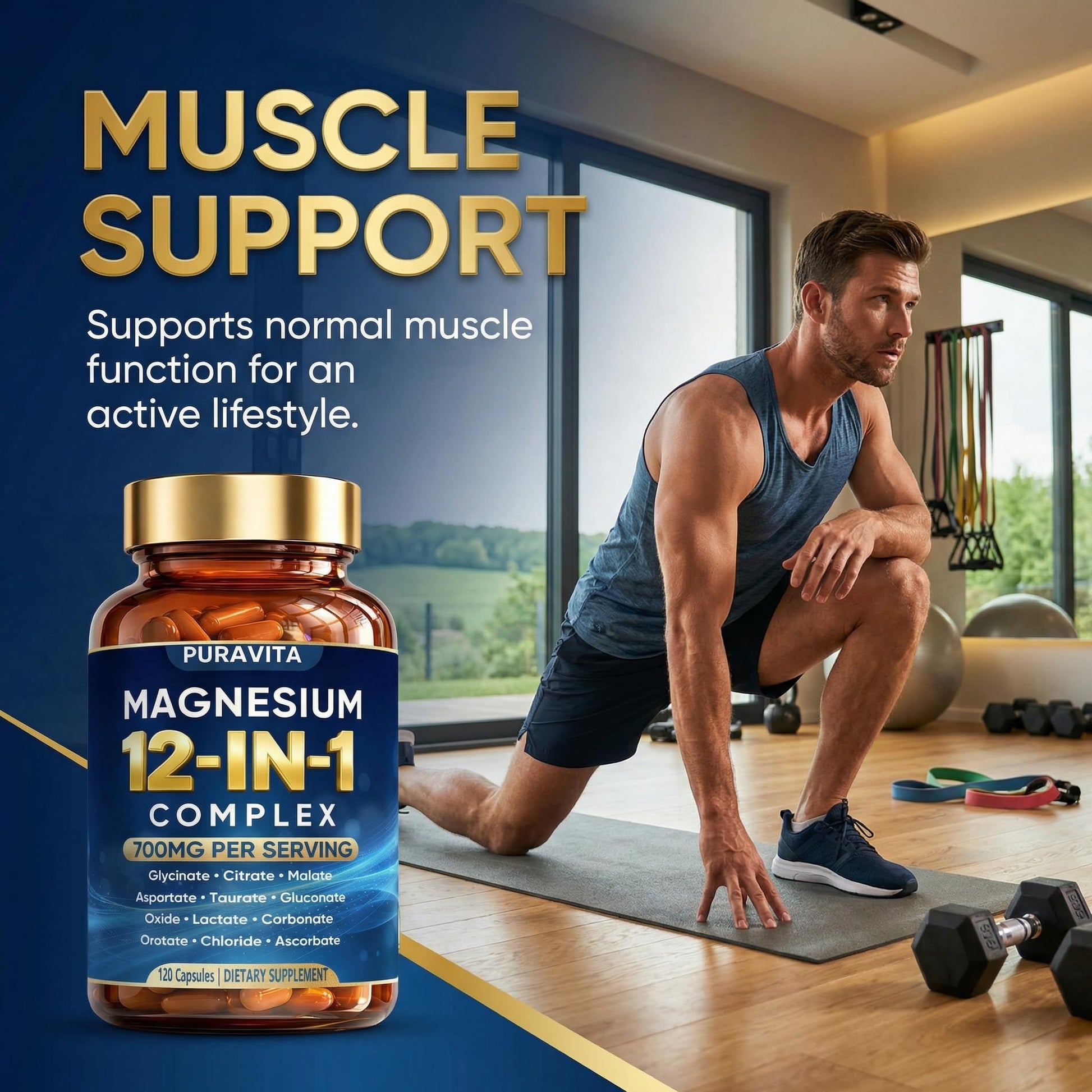 Puravita 12 in 1 Magnesium Complex Capsules - 700mg High Absorption Blend with Glycinate, Citrate, Malate, Oxide & Taurate. Supports Muscle Function, Nerve Health & Relaxation - 120 Capsules (1) PURAVITA uk supplements