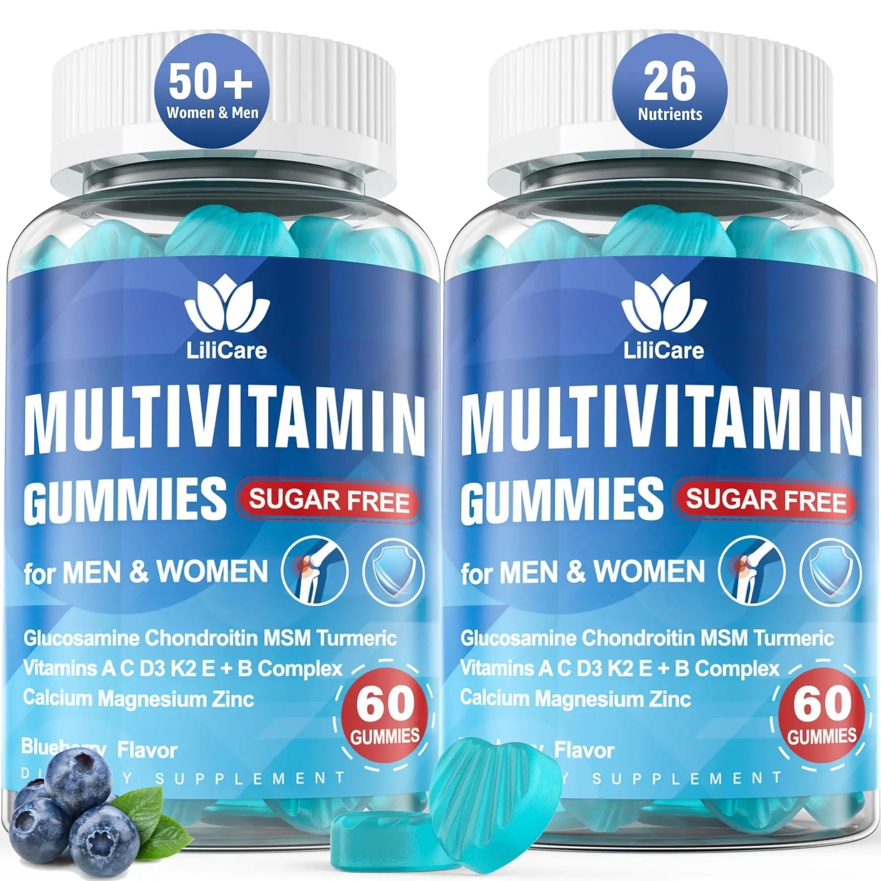Methylated Multivitamin for Men/Women Gummies, Mens/Womens Multivitamin 50 Plus, with Glucosamine Chondroitin MSM Echinacea Sugar Free LILICARE uk supplements