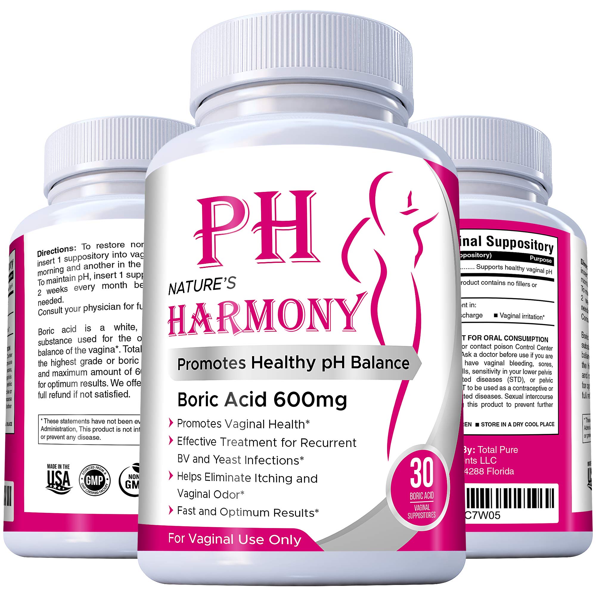 PURE PLANT HOME Boric Acid Suppositories Nature's Harmony 30 Count 600 mg 100% Pure Made in USA Nature's Harmony uk supplements