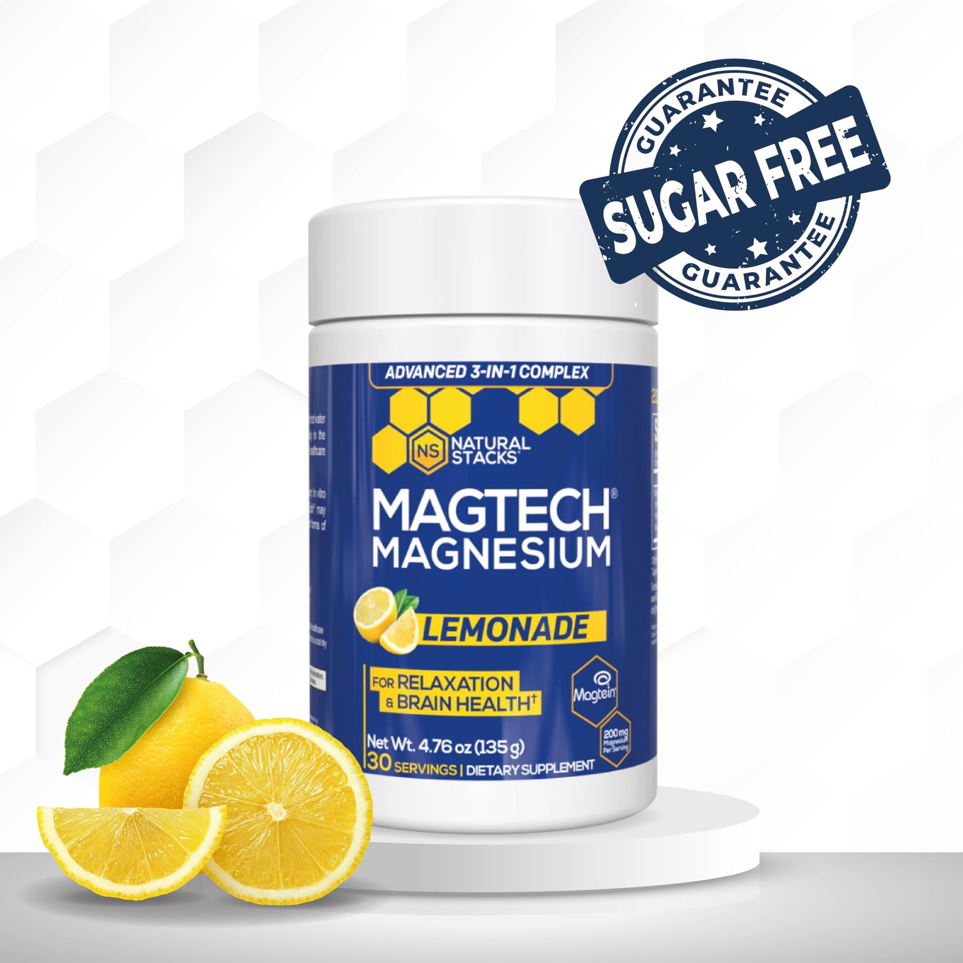 Magtein Magnesium L-Threonate, Glycinate & Taurate - MagTech Magnesium Powder - Sugar Free Lemonade Drink - 200mg Chelated Triple Complex - Supports Relaxation & Brain Health* - 30 Servings NATURAL STACKS uk supplements