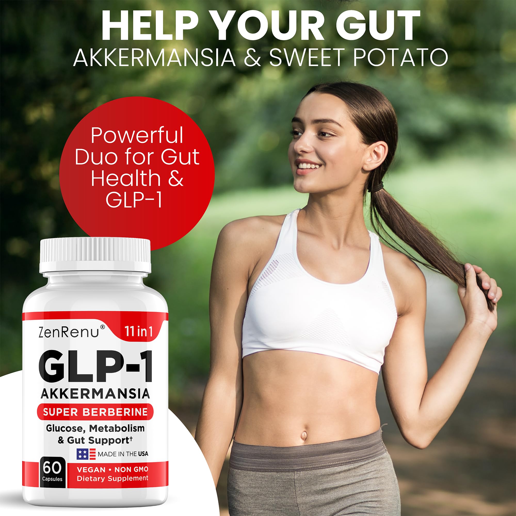 Zenrenu GLP-1 Supplement for Women - Natural Metabolism, Appetite & Craving Support – Super Berberine, Cinnamon,Akkermansia Probiotic,11-in-1 Gut Support - GLP Activate -60 Vegan Caps Zenrenu uk supplements