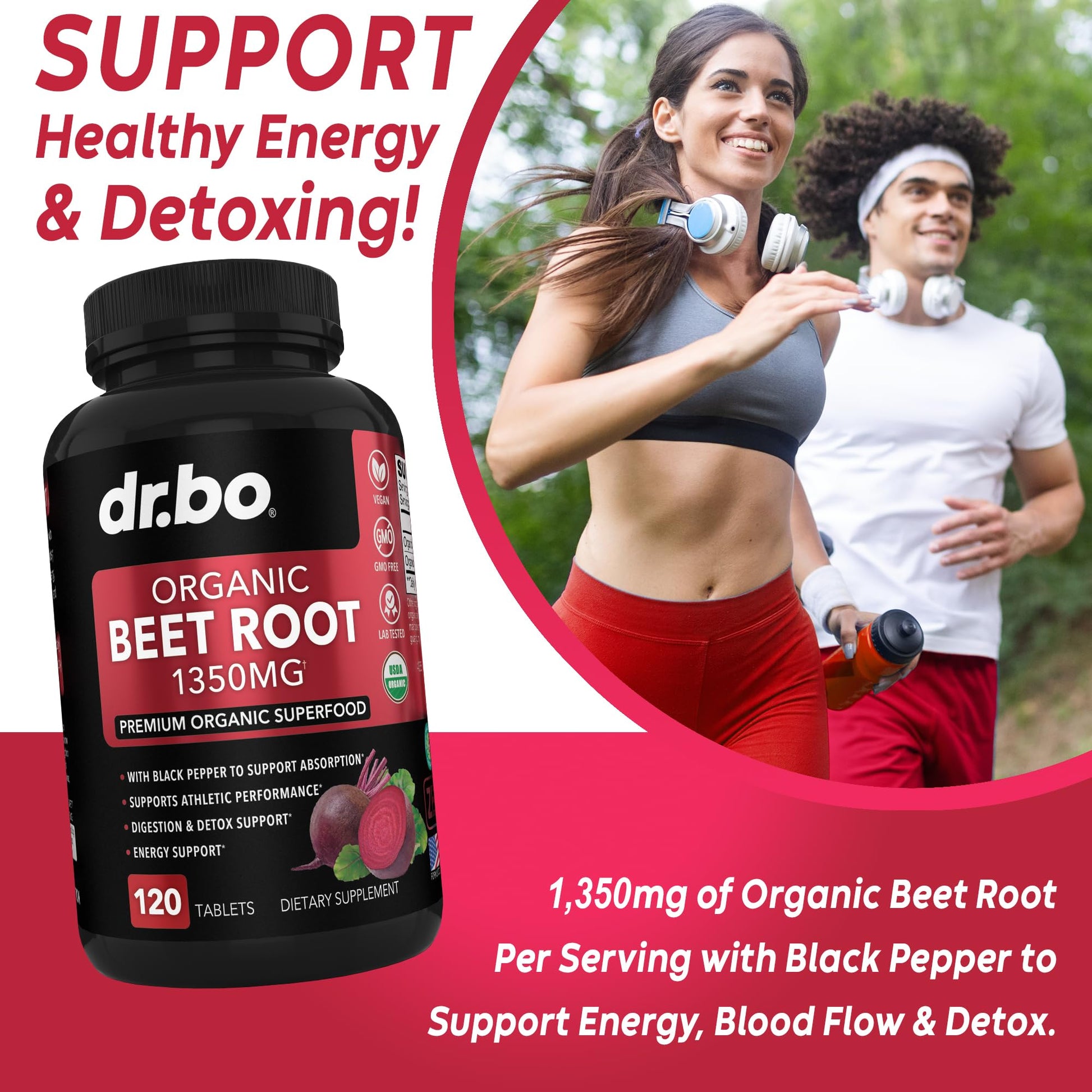 Organic Beet Root Capsules Supplements - 1350mg Beetroot Powder Extract Pills, Organic DR. BO uk supplements