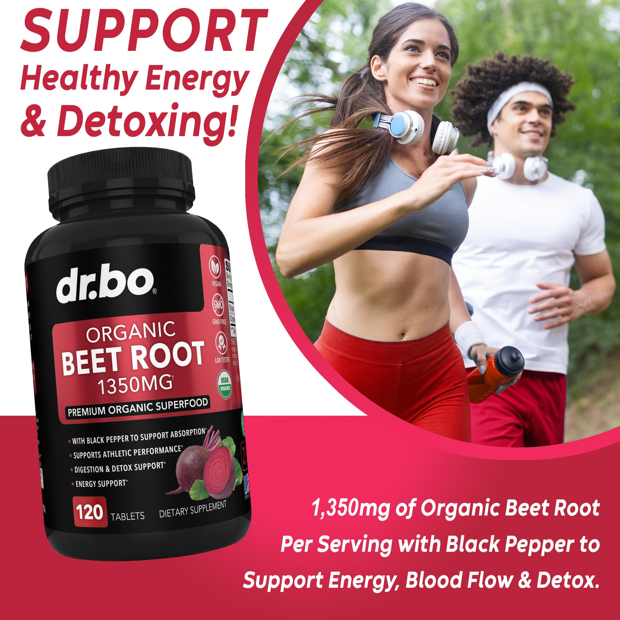 Organic Beet Root Capsules Supplements - 1350mg Beetroot Powder Extract Pills, Organic DR. BO uk supplements